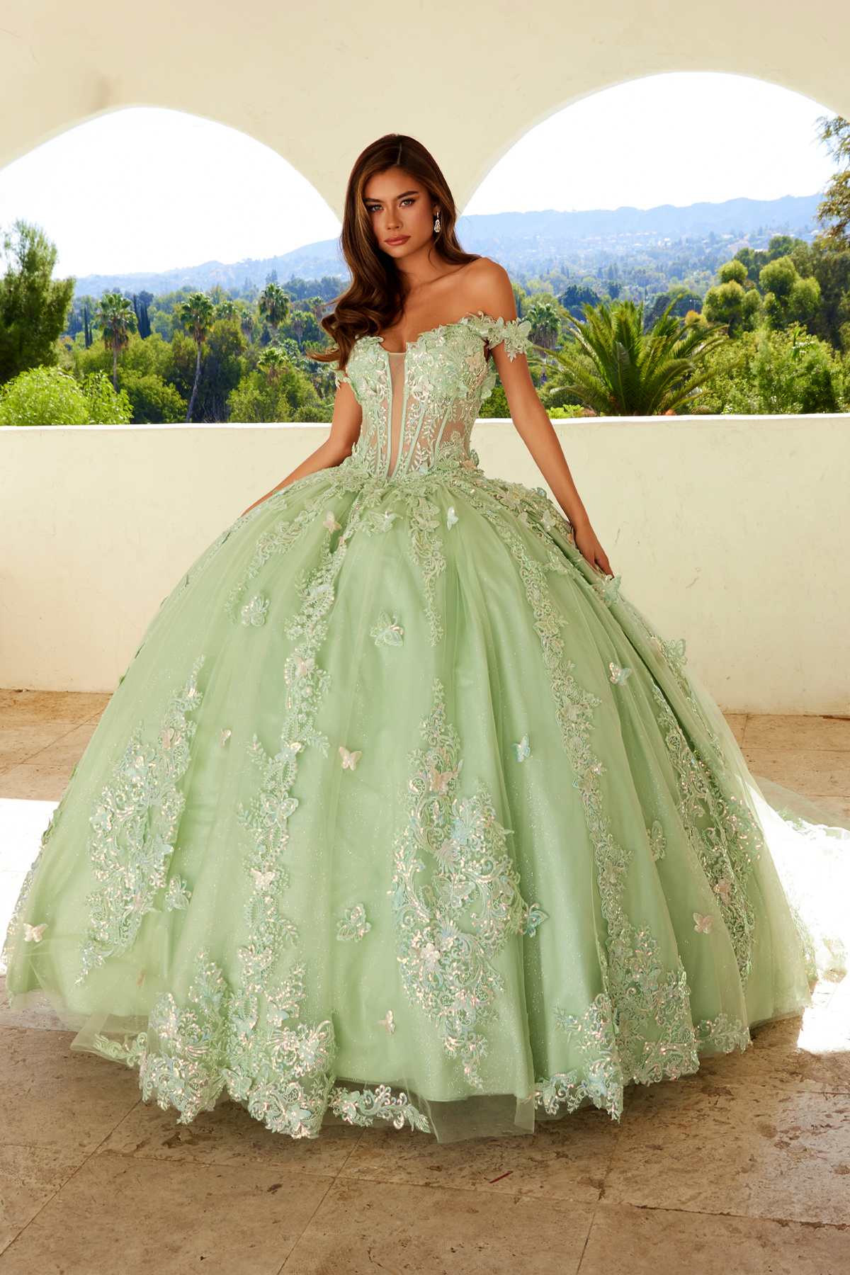 Juliet JT1485J Off the Shoulder Cinderella Quinceanera Ball Gown by DiscountDressShop