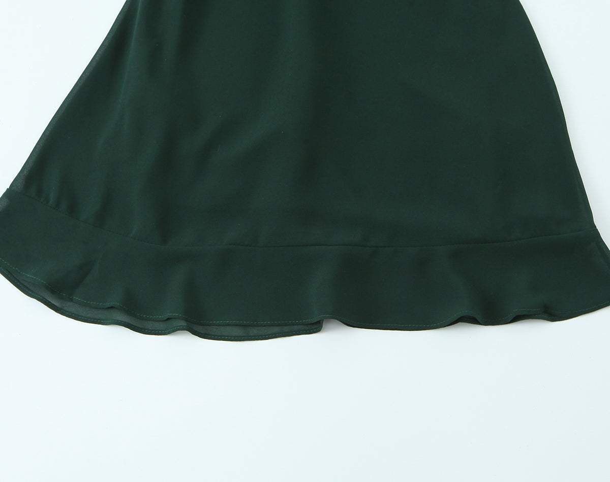 Summer French Sexy Retro Solid Color Slim Fit Slim Sexy Ruffled Spaghetti Straps Dress by Ragazza