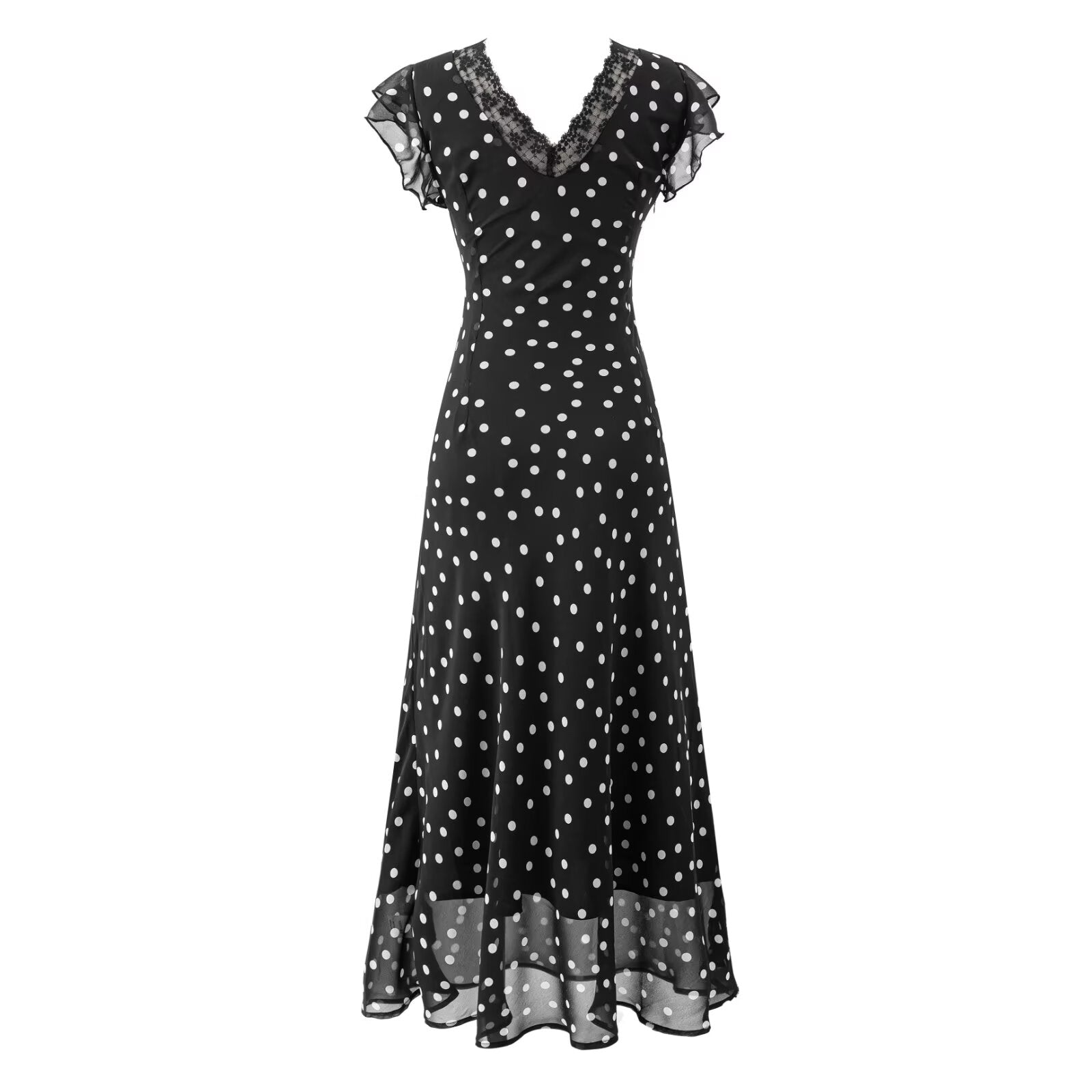 Summer Atmosphere Lace Stitching Vacation Floral Dress Flying Sleeves Slim Dress by Ragazza