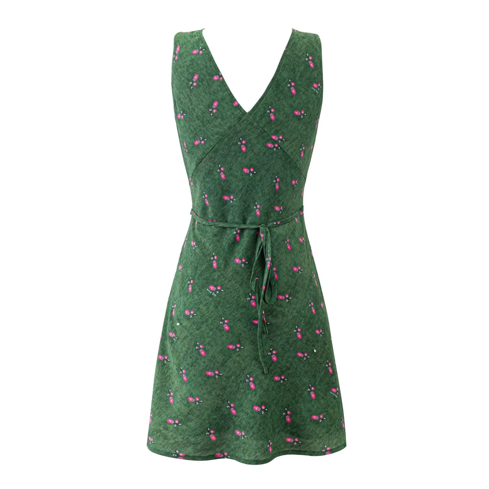 Summer Romantic Vintage Floral Short Sexy Lace up Slim Fit Slimming V Neckline Sleeveless Dress by Ragazza