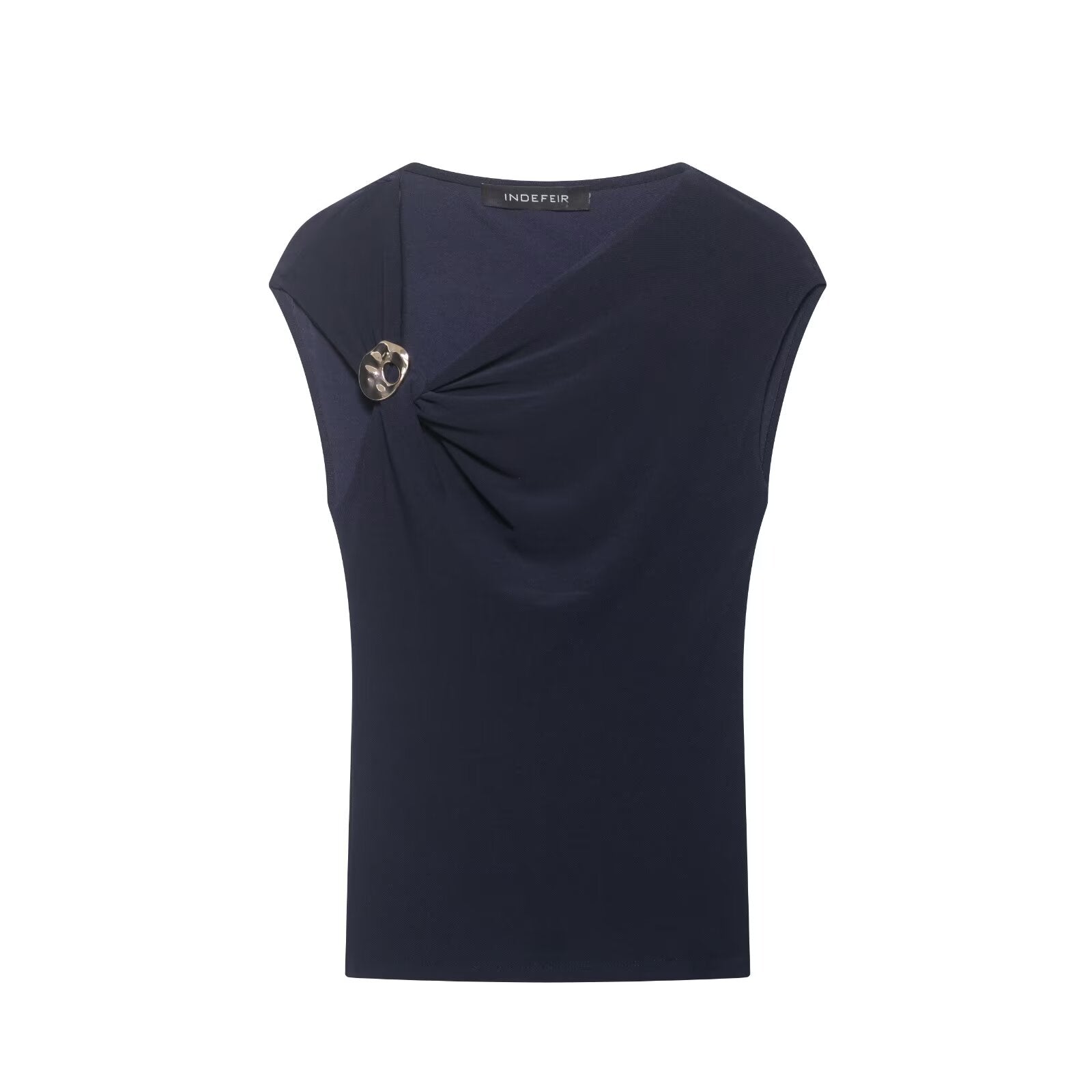 Women Clothing Summer Sleeveless Asymmetric Collar Pleated Pullover Top by Ragazza