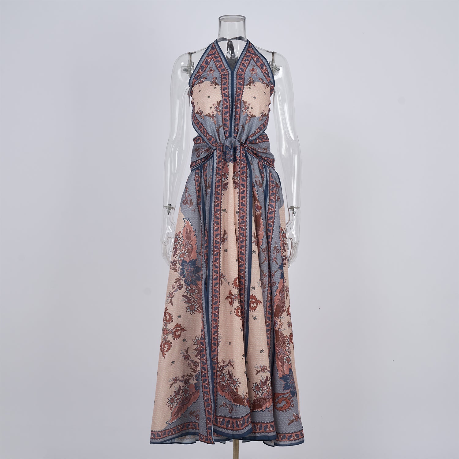 Women Printed Halter Neck One Piece Dress by Ragazza