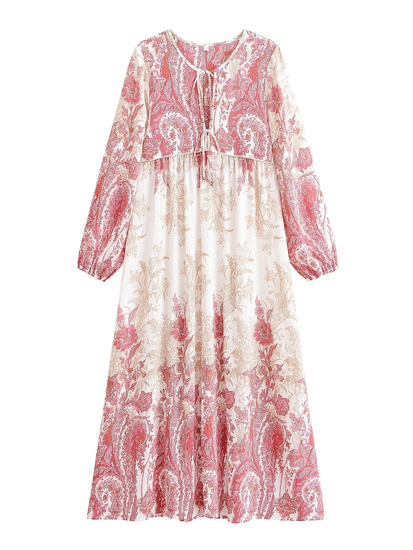 Women Loose Bohemian Flared Dress with Embroidered Tassel Print by Ragazza