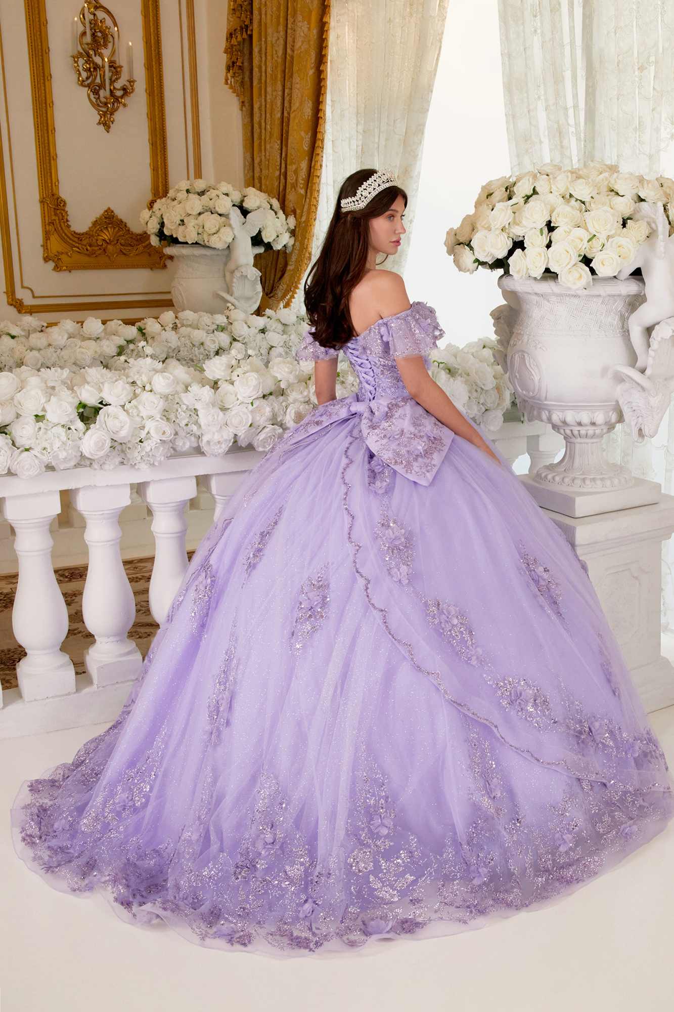 Ladivine 15701 Floral Off the Shoulder A-line Quince Ball Gown by DiscountDressShop