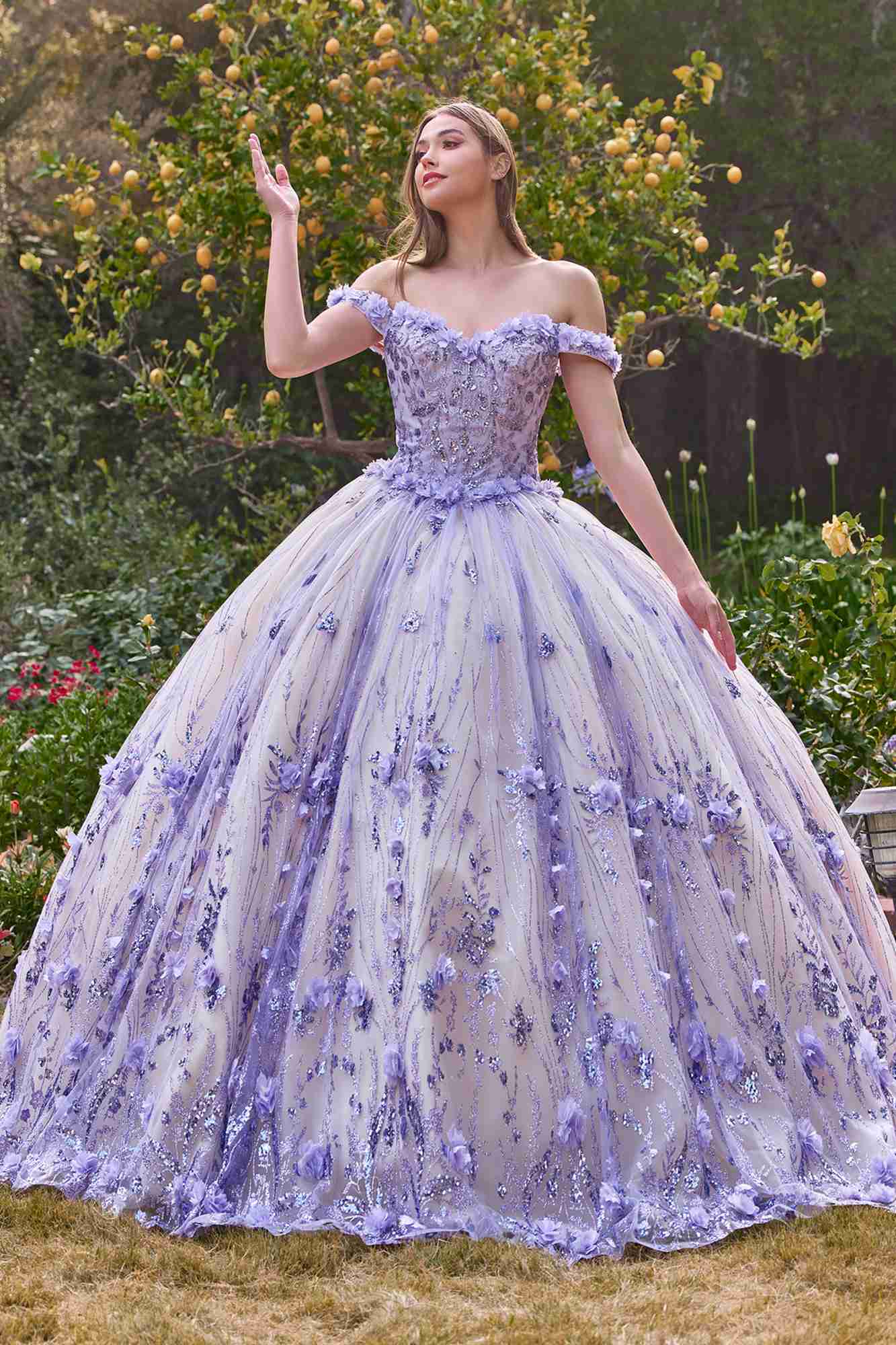 Ladivine 15704 Off the Shoulder Quinceanera Floral Ball Gown by DiscountDressShop