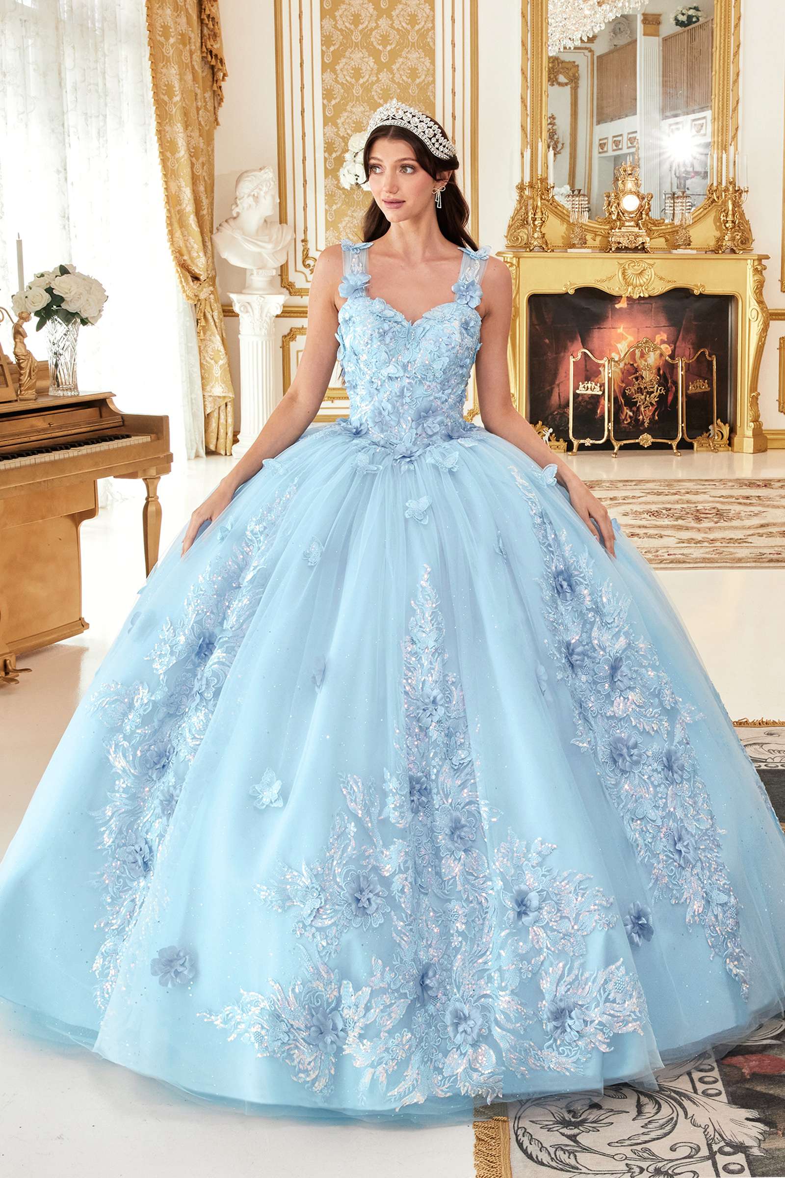 Ladivine 15713 Long Off the Shoulder A-Line Floral Applique Ball Gown by DiscountDressShop