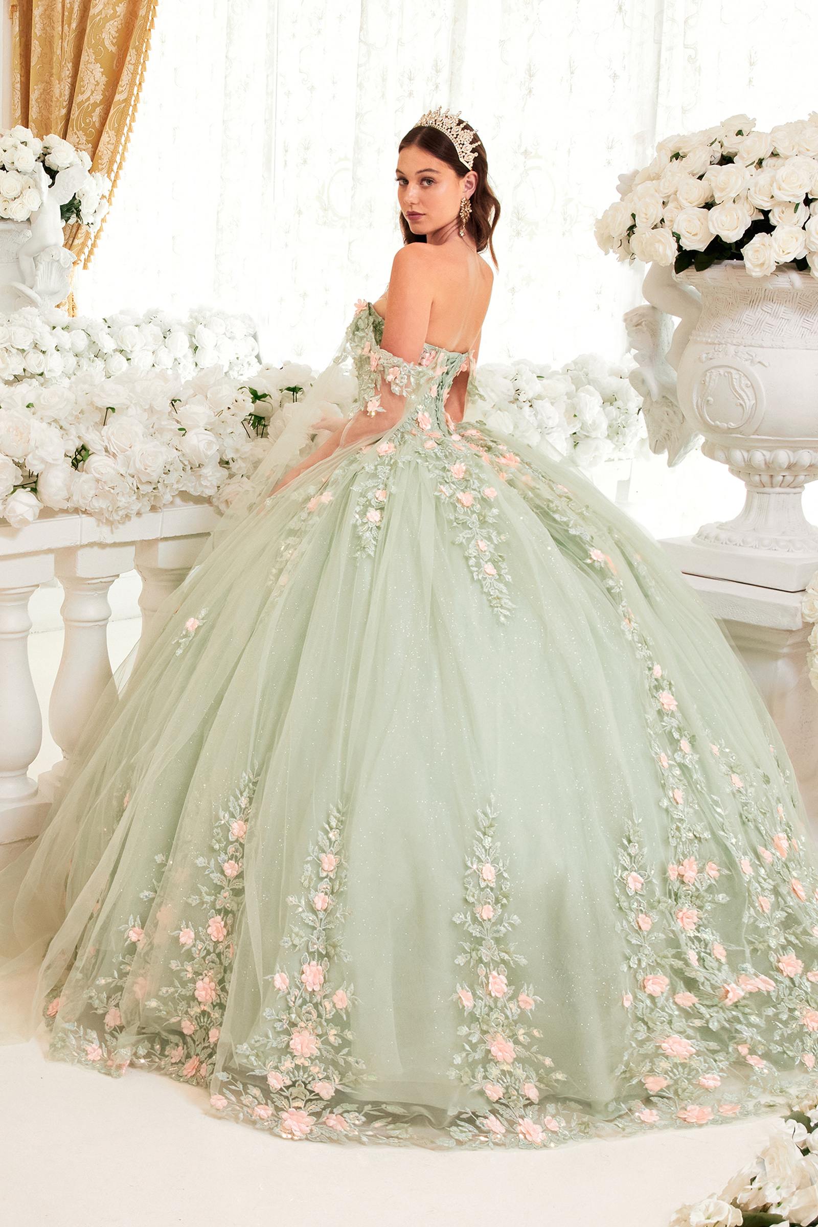 Ladivine 15716 Poofy Princess A-Line Ballgown Off Shoulder Cap Sleeve by DiscountDressShop