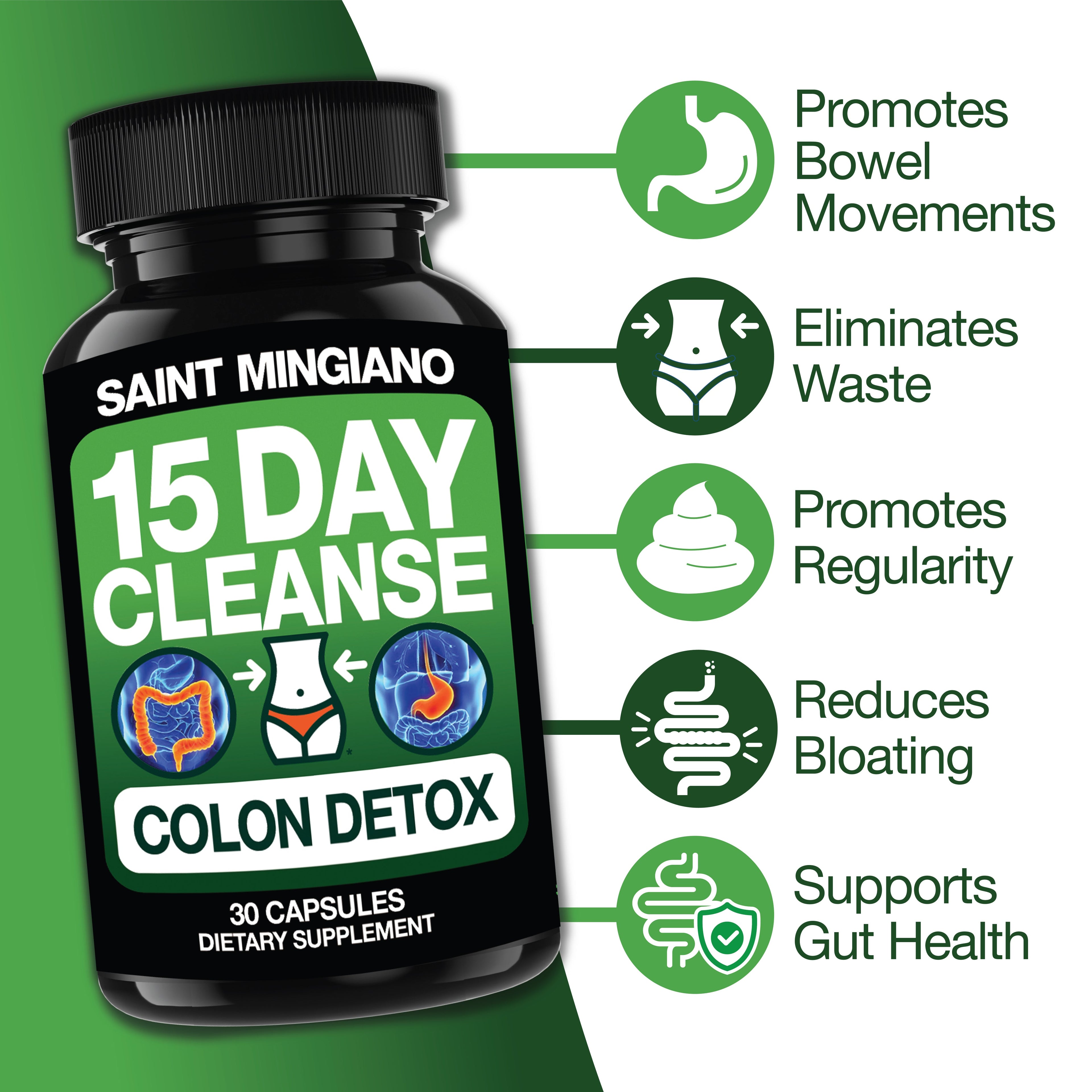 15 Day Cleanse | Colon Detox with Natural Laxative for Constipation & Bloating. by Saint Mingiano - Supplements & Wellness Dedicated to Holistic Health