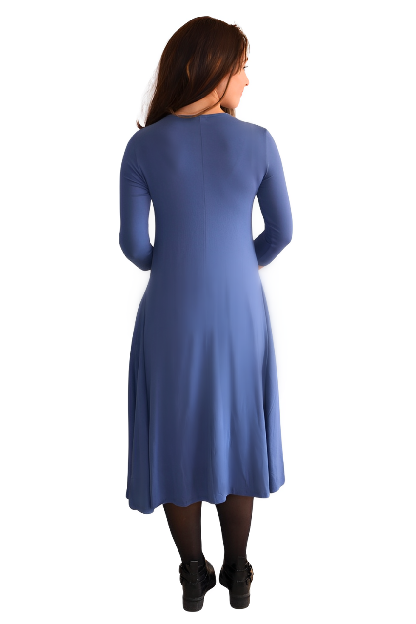 Mid-Calf 3/4 Sleeve Swing Dress with Pockets by Kosher Casual USA