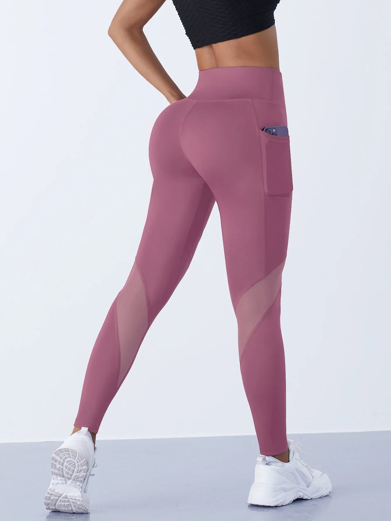 High-Waist Yoga Pants With See-through Tulle Splicing with Tummy Control - Clearance Sale by BalanceX