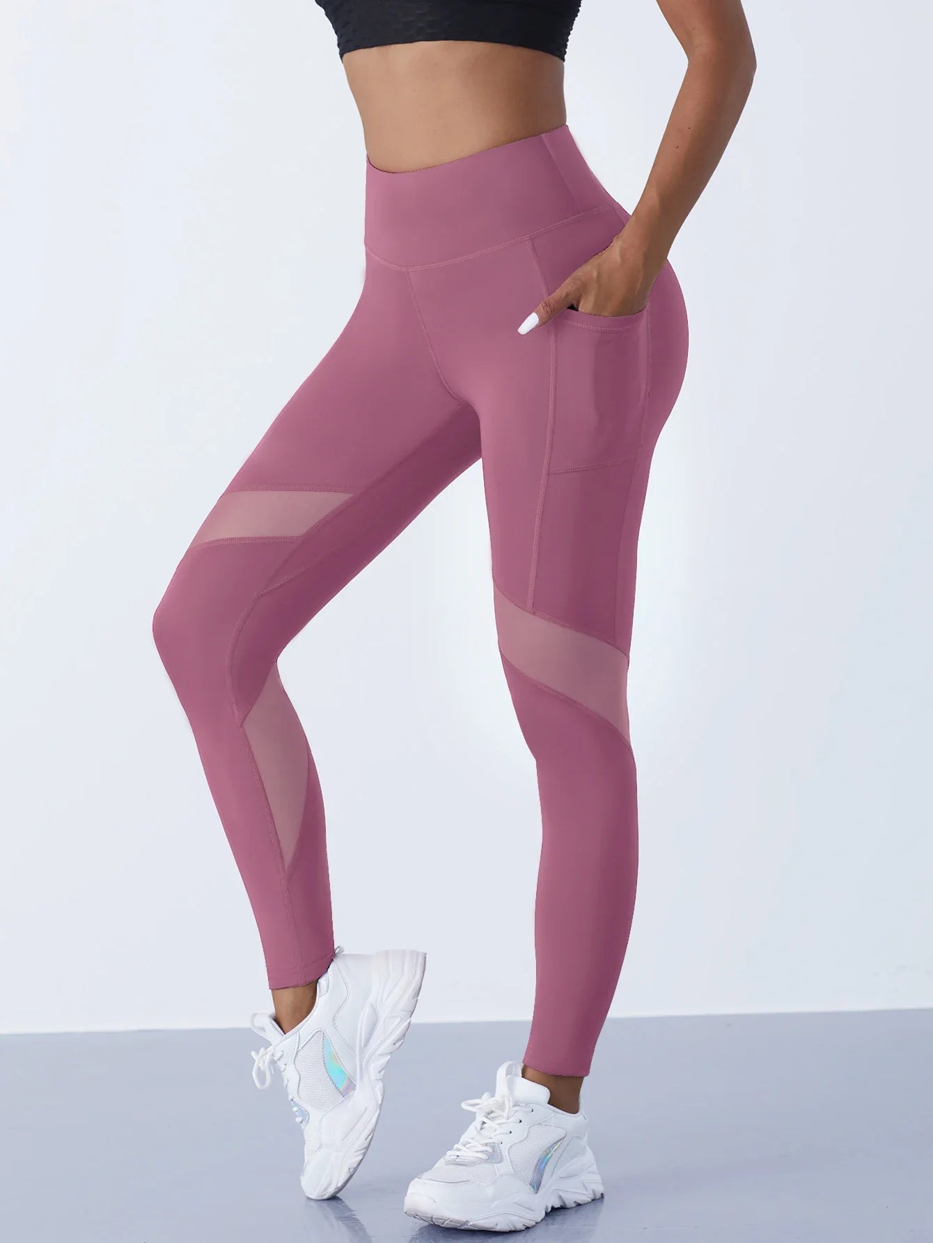 High-Waist Yoga Pants With See-through Tulle Splicing with Tummy Control - Clearance Sale by BalanceX