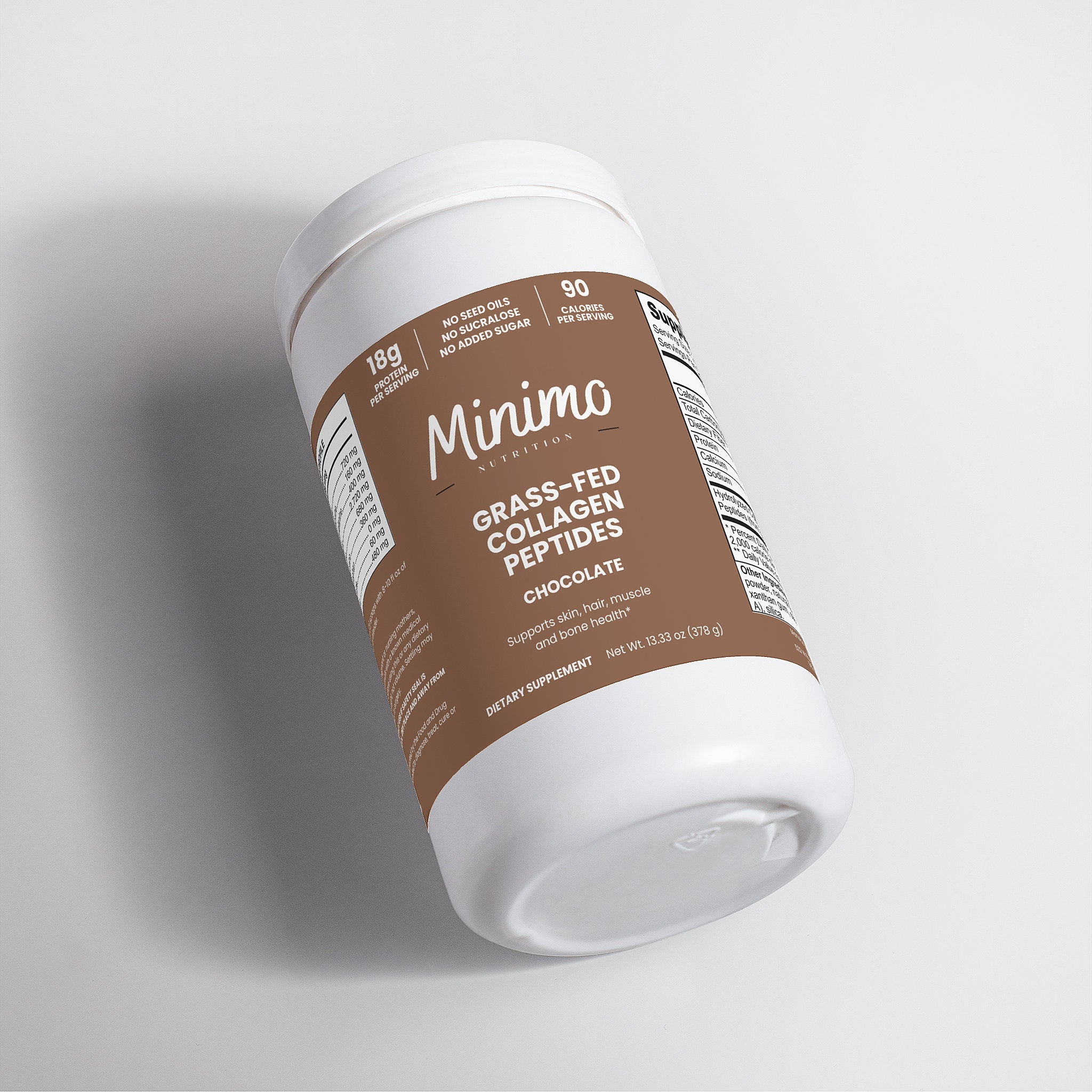 Grass-Fed Collagen Peptides Powder (Chocolate), 13.3 oz. by Minimo Nutrition