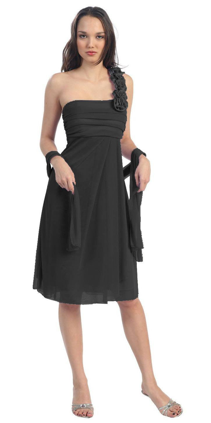 CLEARANCE - Eureka 1801 One Shoulder Knee Length Chiffon Dress (Size 2XL) by DiscountDressShop