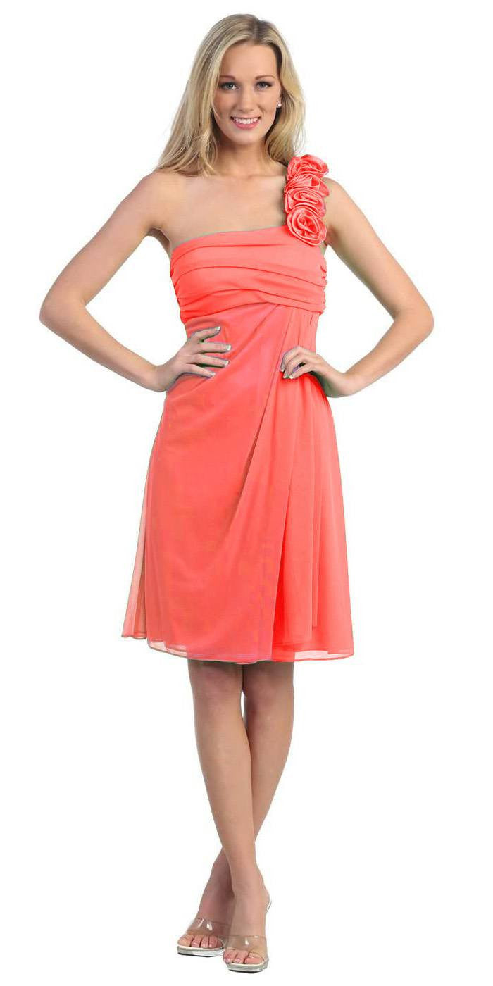 CLEARANCE - Eureka 1801 One Shoulder Knee Length Chiffon Dress (Size 2XL) by DiscountDressShop