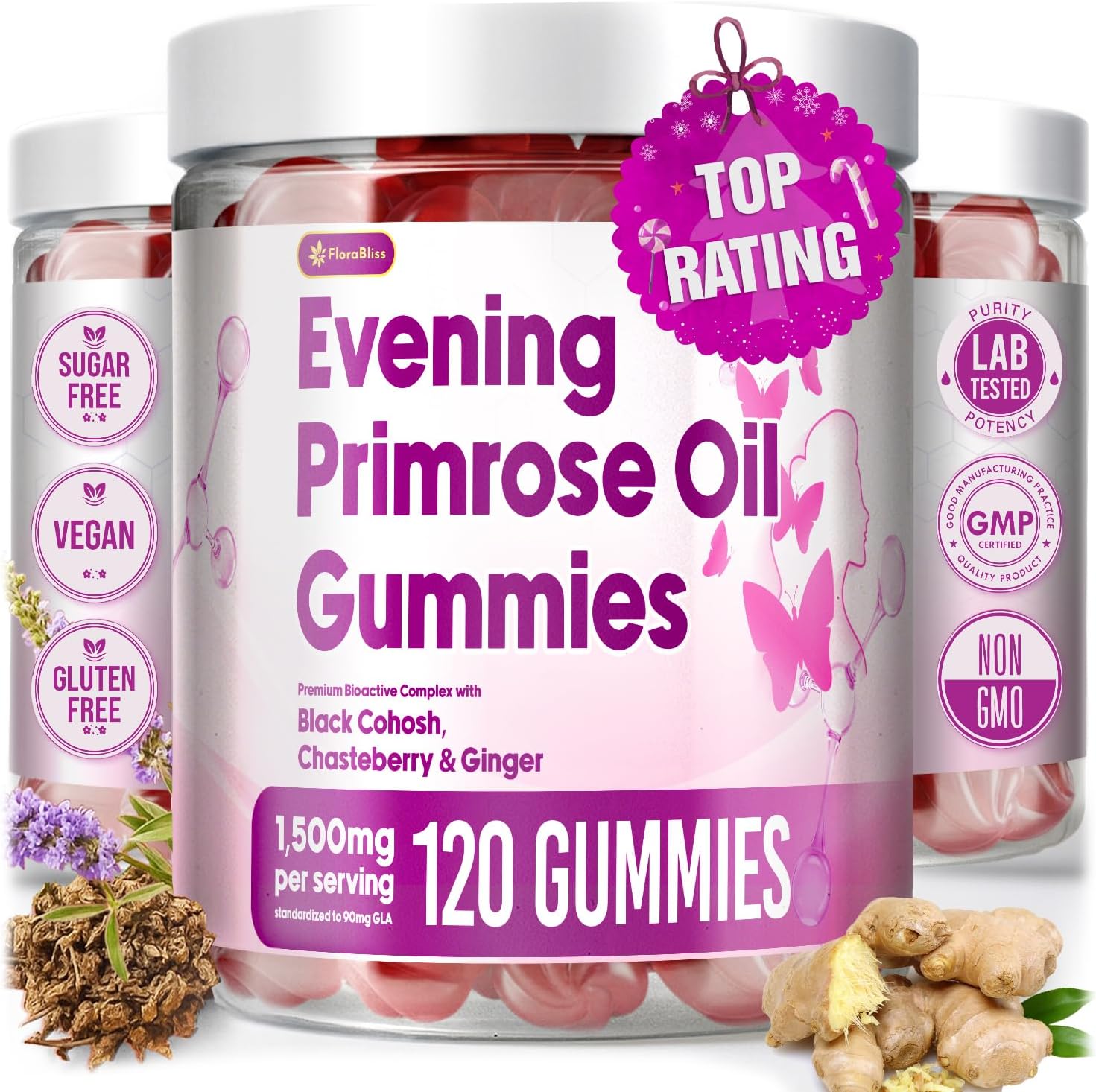 Evening Primrose Oil Gummies | 1500mg | with Black Cohosh, Chasteberry, Ginger Extract for Daily Women&