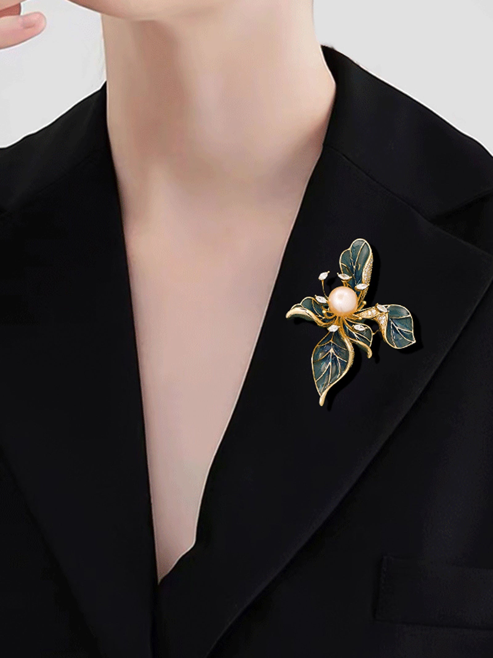 Freshwater Pearl, Zircon & Alloy French Iris Brooch by LINTICO