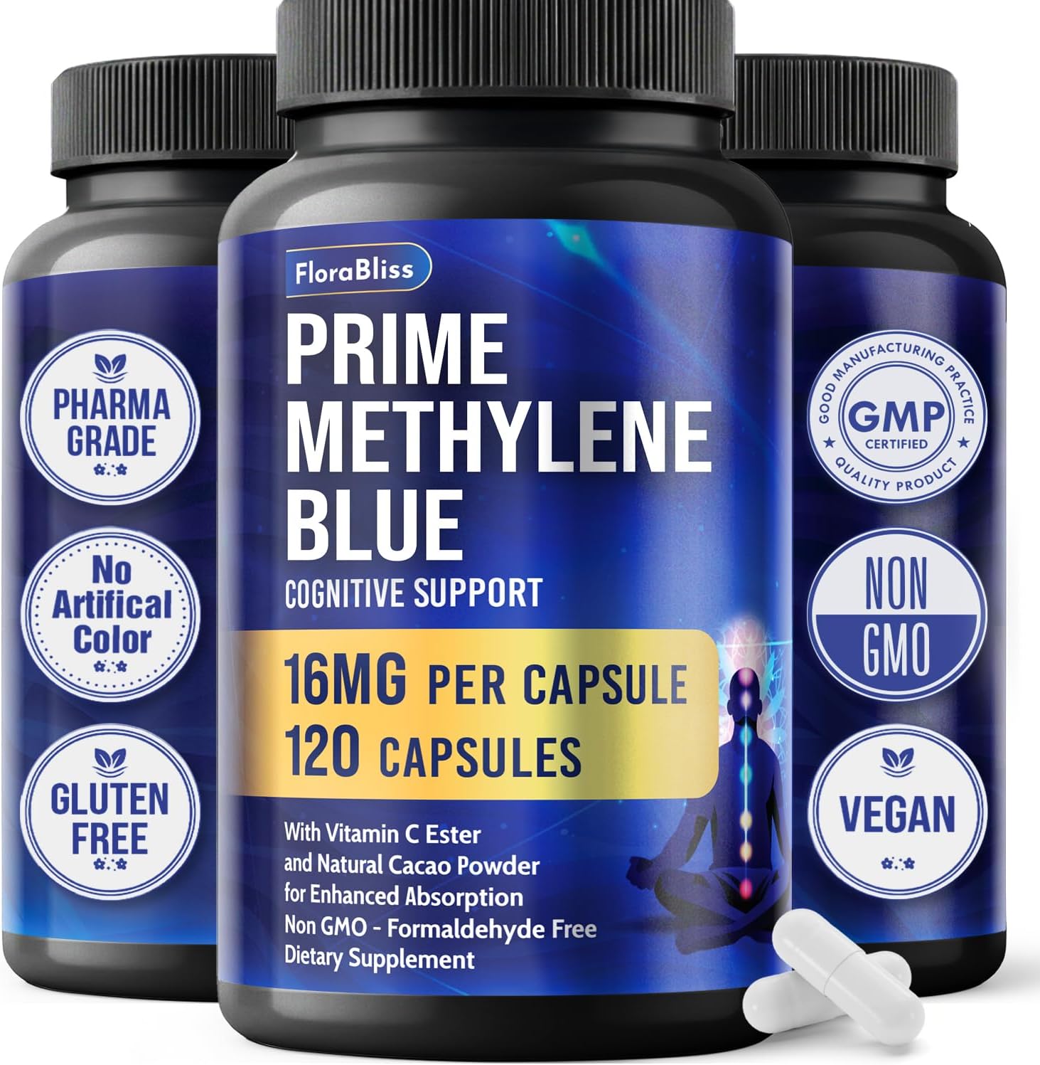 Methylene Blue Capsules - Natural Cacao and Vitamin C Ester for Added Support, Cognitive-Supplement by FreshDrinkUS - Natural and Premium Herbal Tea