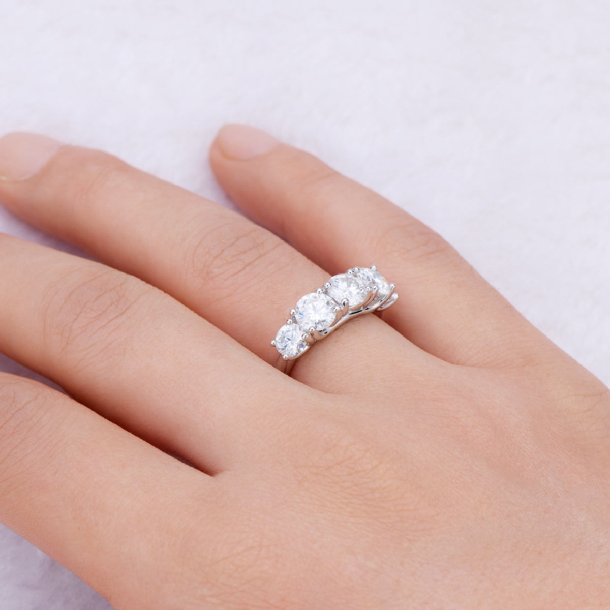 3.6 Carat 5 Stone Brilliant Round Cut Sparkala™ Pure Sterling Silver 5 Stone Ring by Sparkala