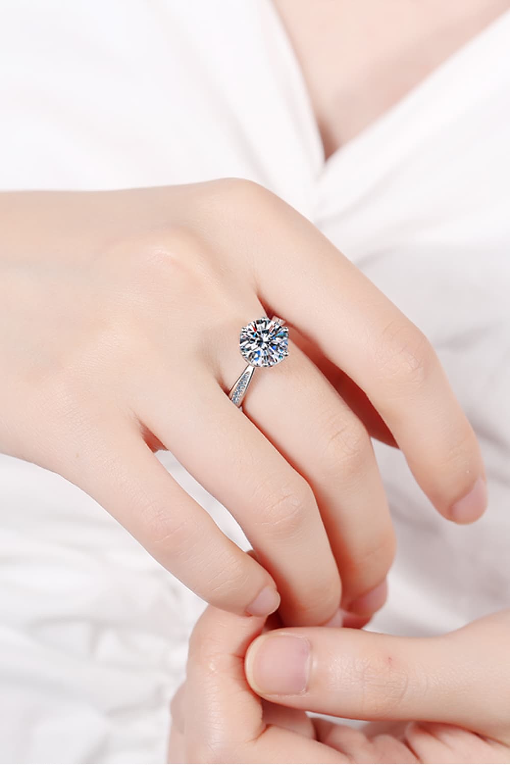 3 Carat Brilliant Round Cut Sparkala™ Rhodium Over Pure Sterling Silver Side Stone Ring by Sparkala