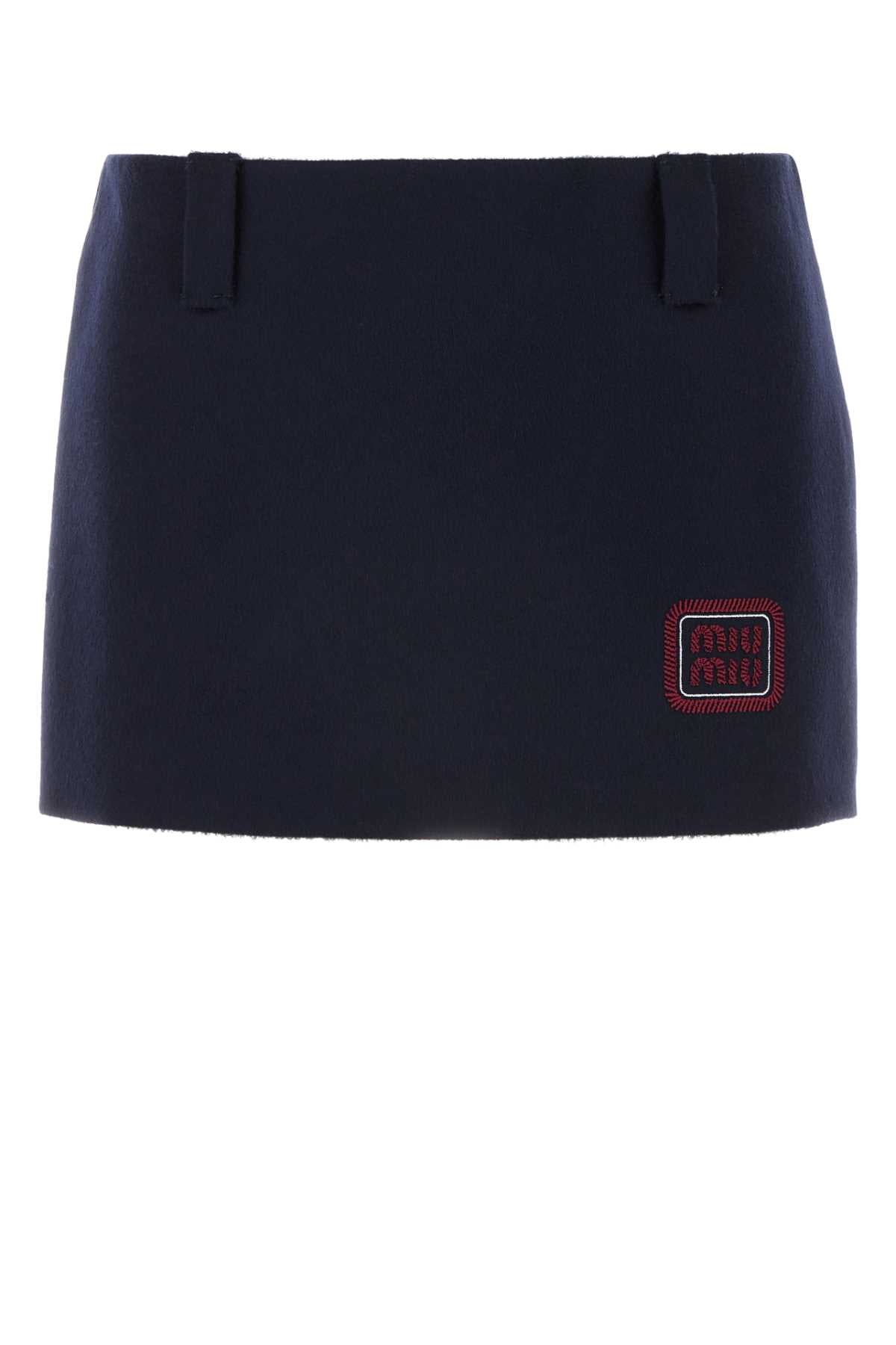 Miu Miu Women Midnight Blue Wool Blend Mini Skirt by Luosophy