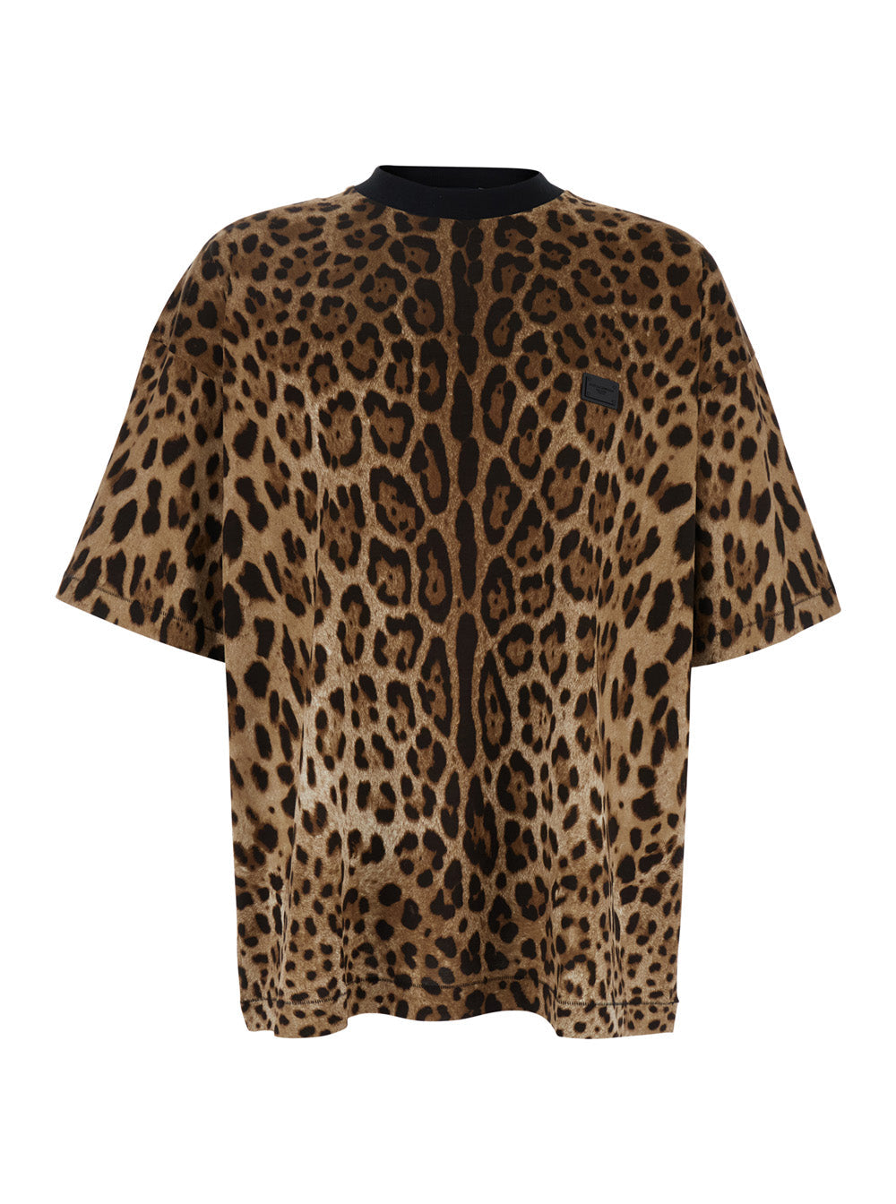Dolce & Gabbana Men Brown T-Shirt With All-Over Leopard Motif In Cotton Man by Luosophy
