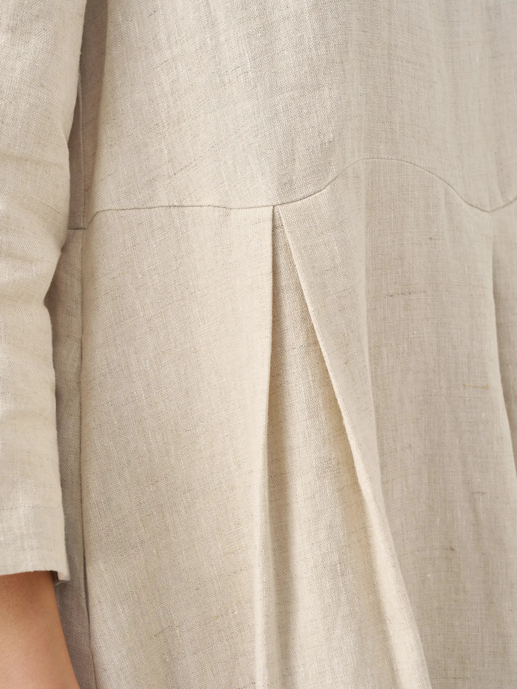100% Linen Bateau Neck Pleated Midi Dress by LINTICO
