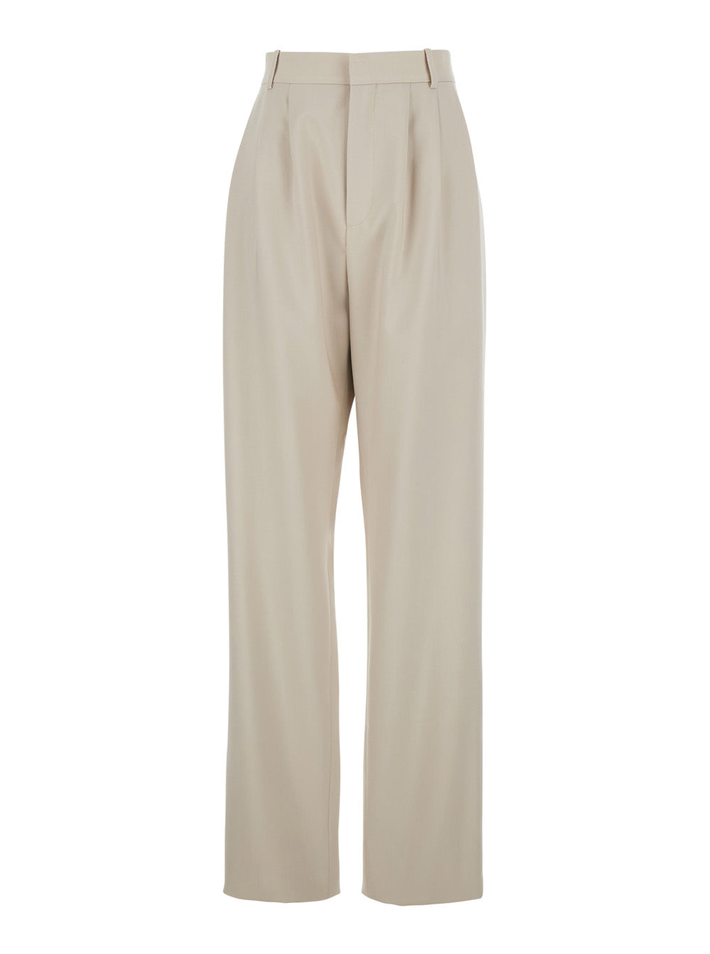Saint Laurent Women Beige Pants With Belt Loops And Pences On The Front In Wool Woman by Luosophy