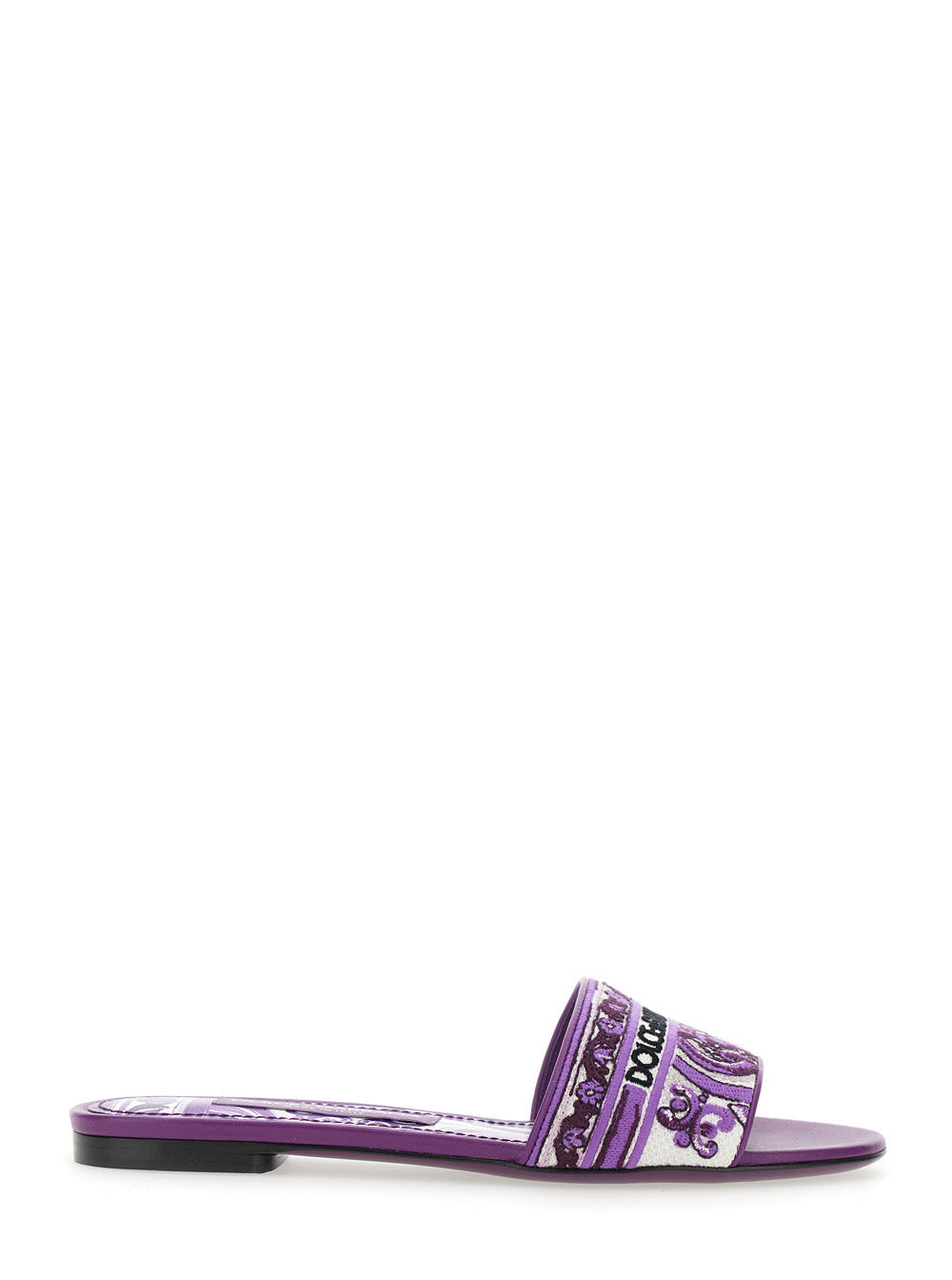Dolce & Gabbana Women Violet Sandals With Logo Embroidery On The Front And All-Over Majolica Motif In Cotton Blend Woman by Luosophy