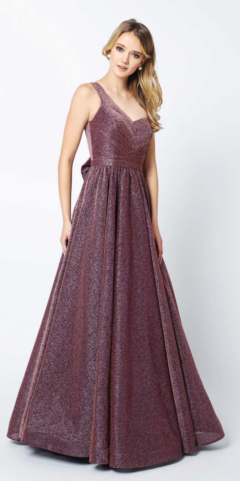 Juliet 205 Long One Shoulder Sleeveless Glitter Gown by DiscountDressShop