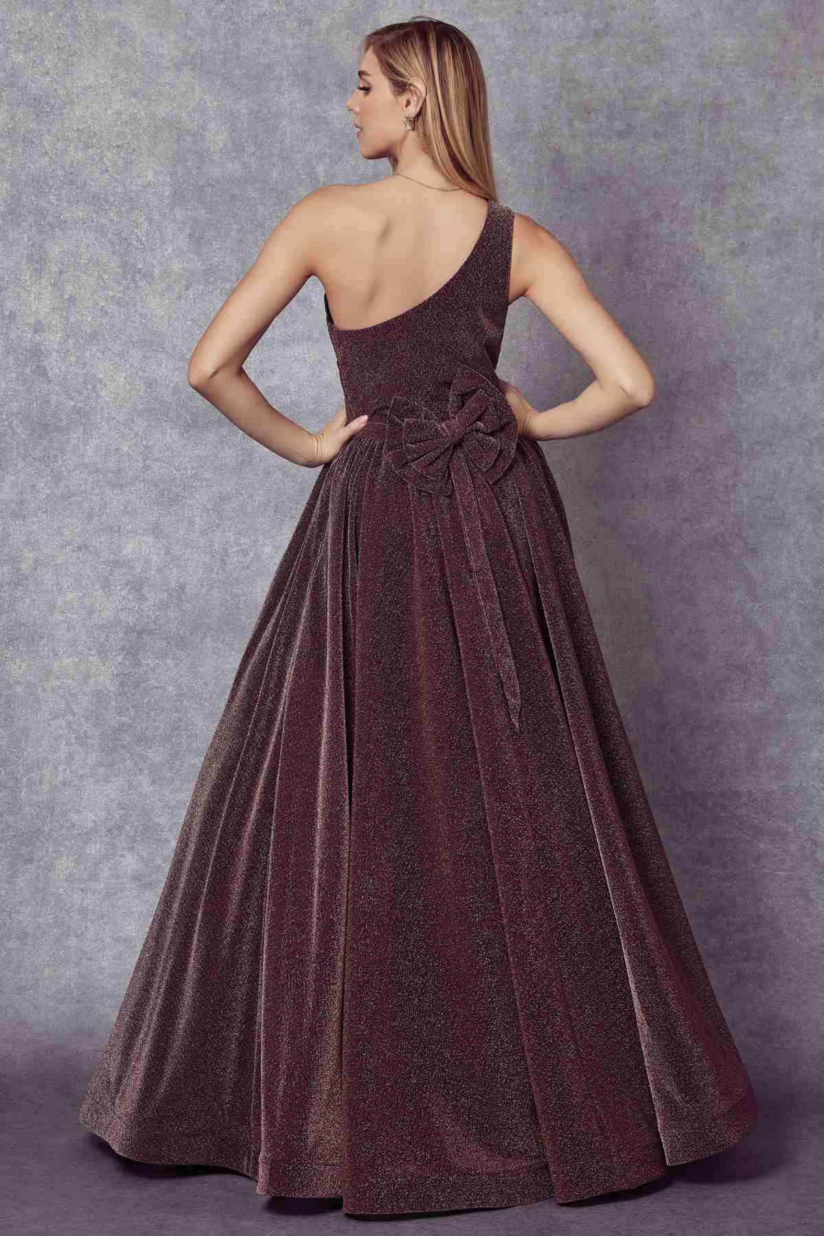 Juliet 205 Long One Shoulder Sleeveless Glitter Gown by DiscountDressShop