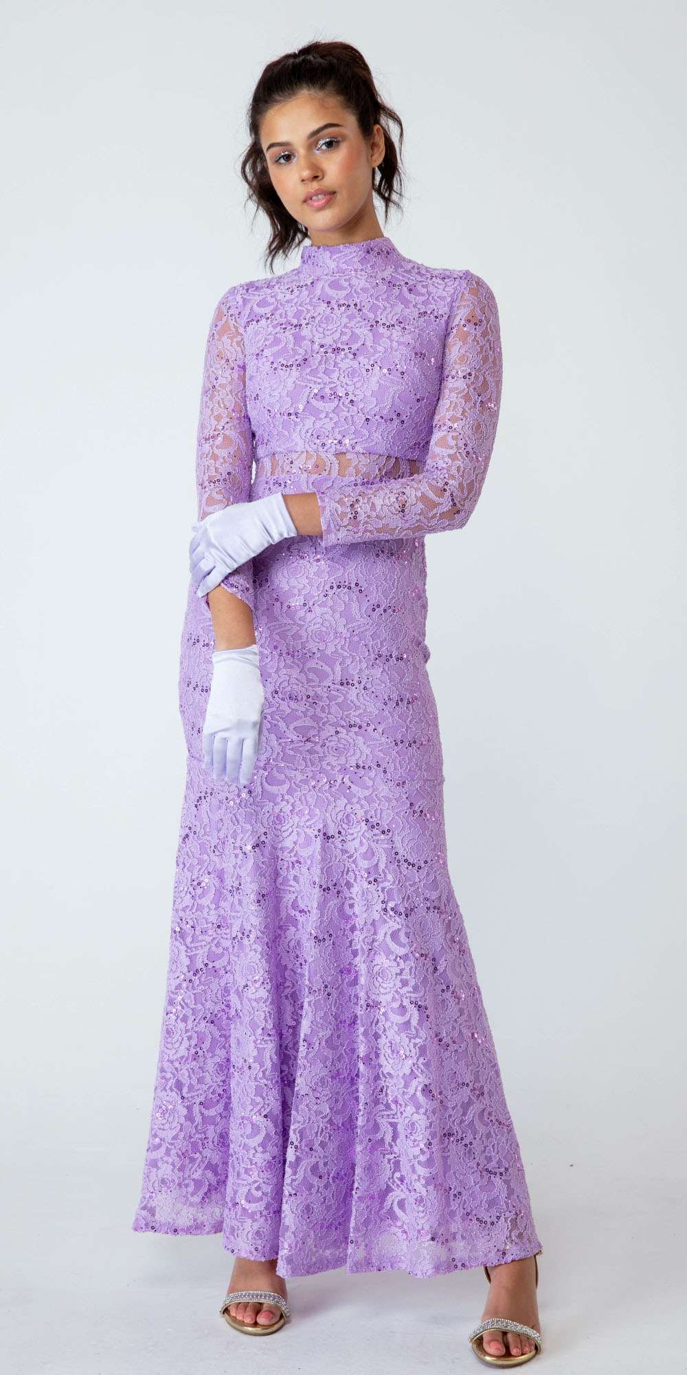 CLEARANCE - Eureka 2095 Long Sleeve Lace Dress Mock 2-Piece High Neck (Size Small) by DiscountDressShop
