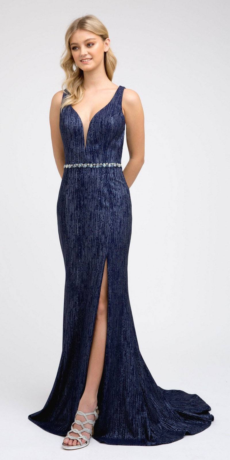 Juliet 237 Strappy-Back Long Prom Dress with Slit by DiscountDressShop
