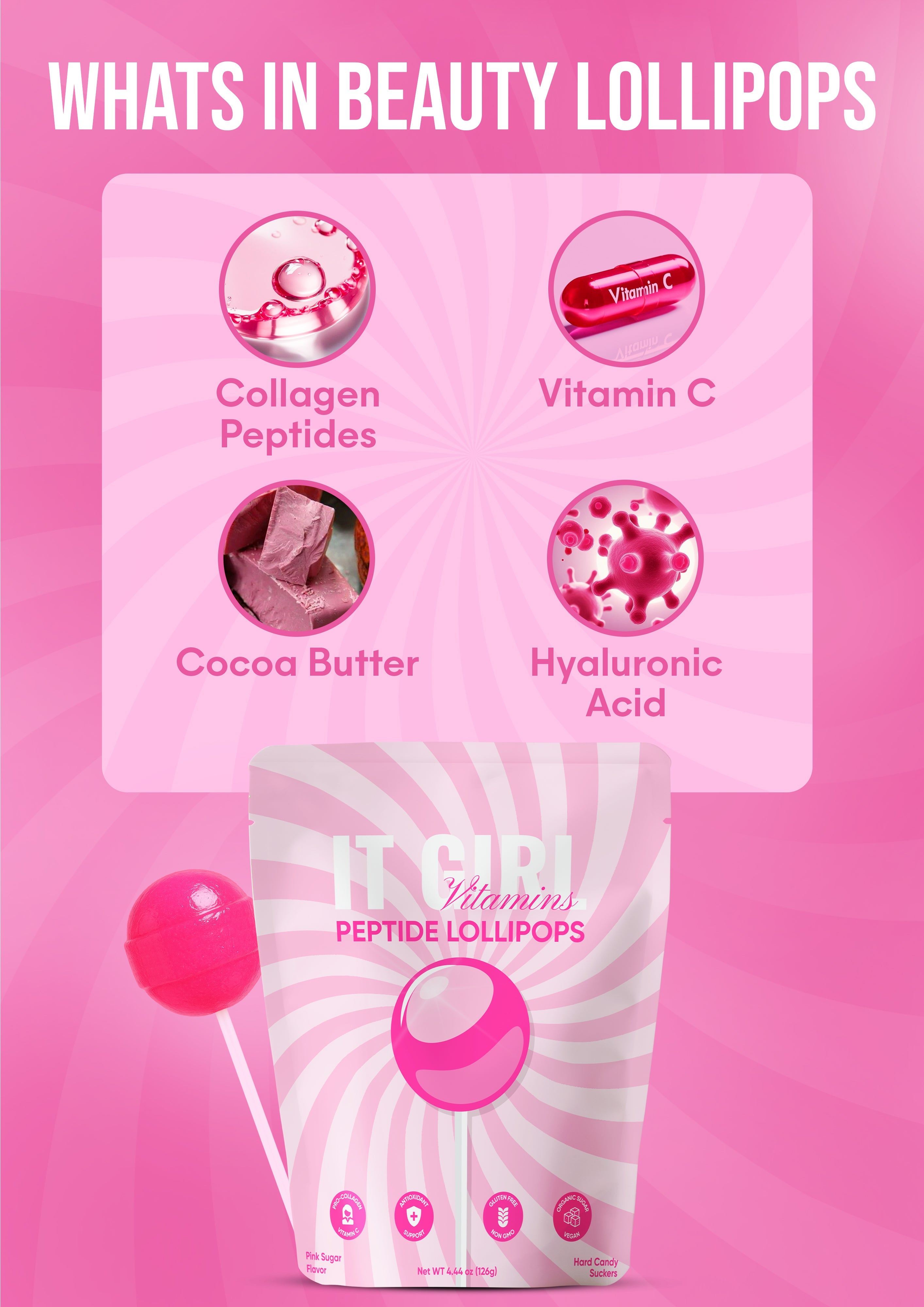 It Girl Beauty Lollipops - Collagen Peptides & Vitamin C Healthy Candy for Skin, Hair, Nails by It Girl Vitamins