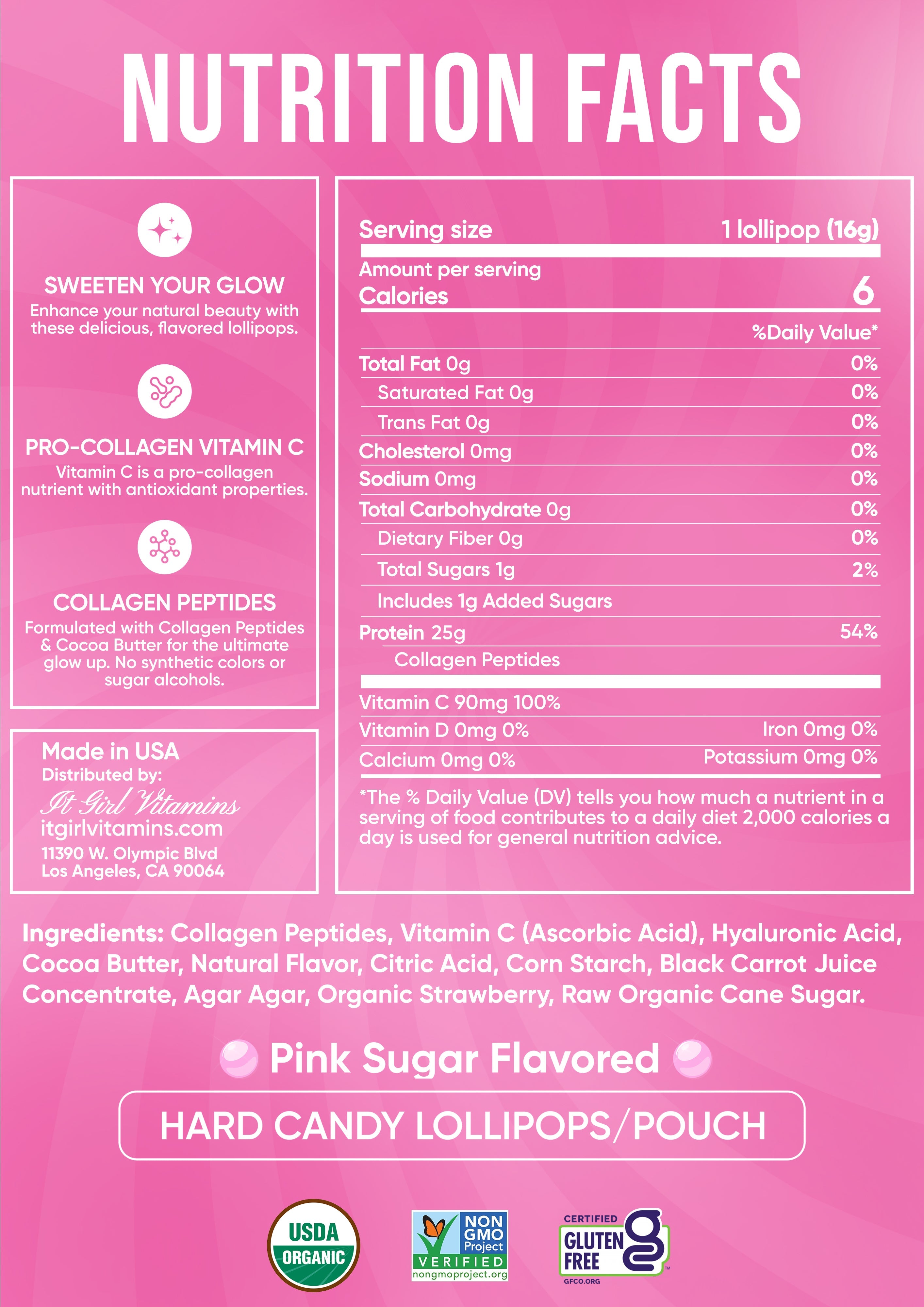 It Girl Beauty Lollipops - Collagen Peptides & Vitamin C Healthy Candy for Skin, Hair, Nails by It Girl Vitamins