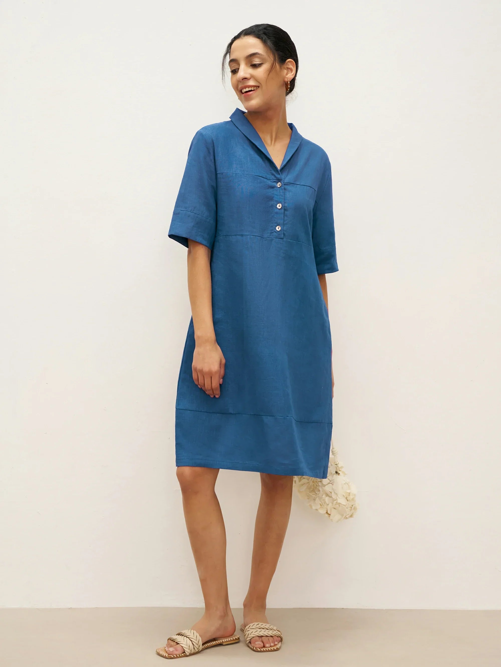 Linen Shawl V-Neck Half Sleeve Minidress LIVIA by LINTICO