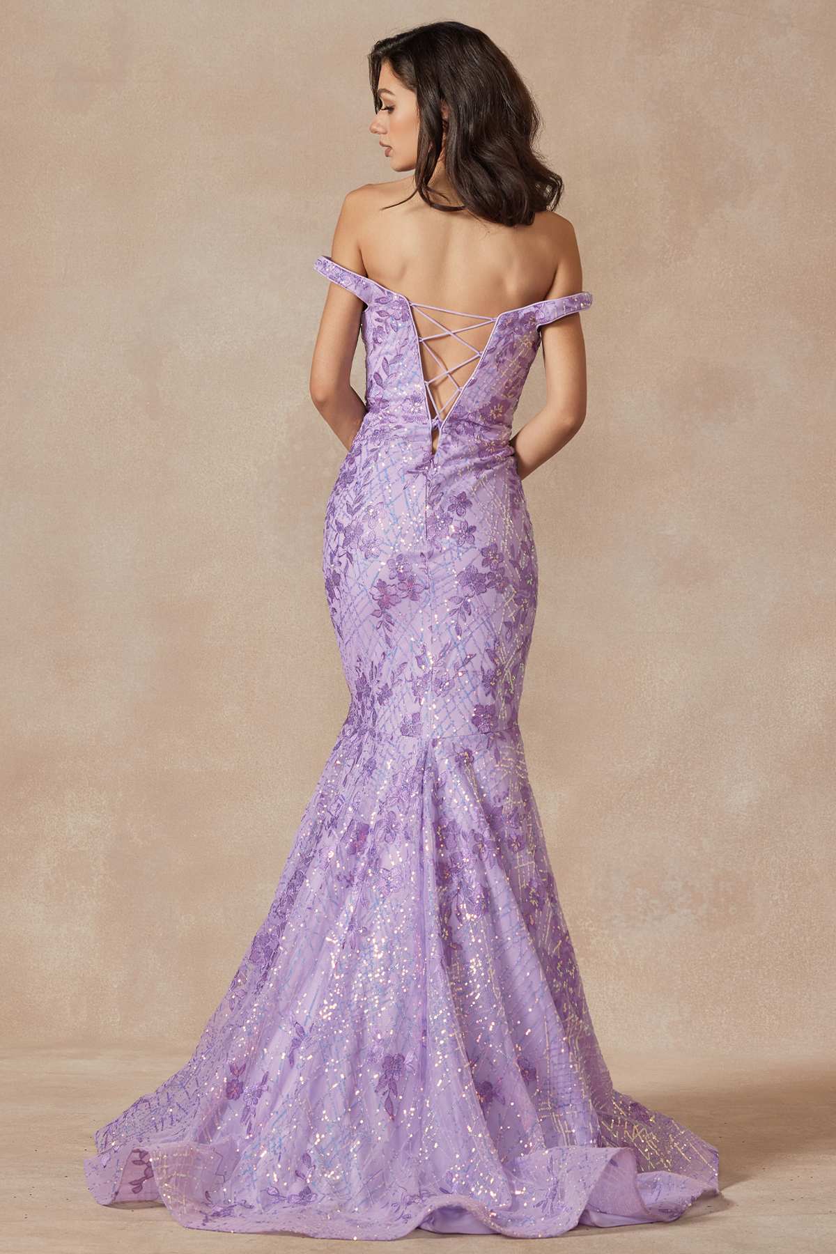 Juliet 2412 Mermaid Gown Plunging Deep V Illusion Neckline Off the Shoulder by DiscountDressShop