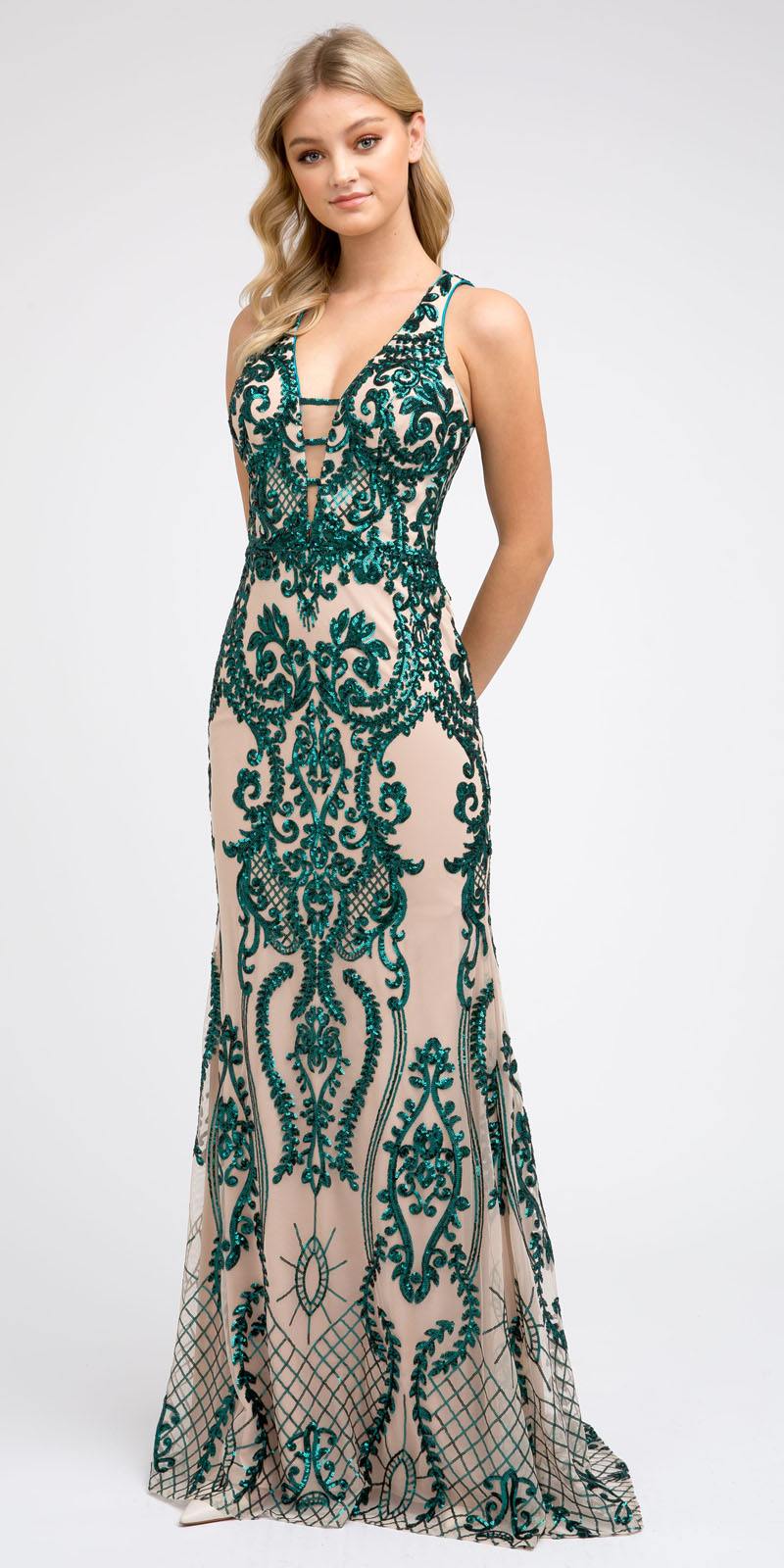 Juliet 243 Sequins Long Evening Dress Cut-Out Back by DiscountDressShop