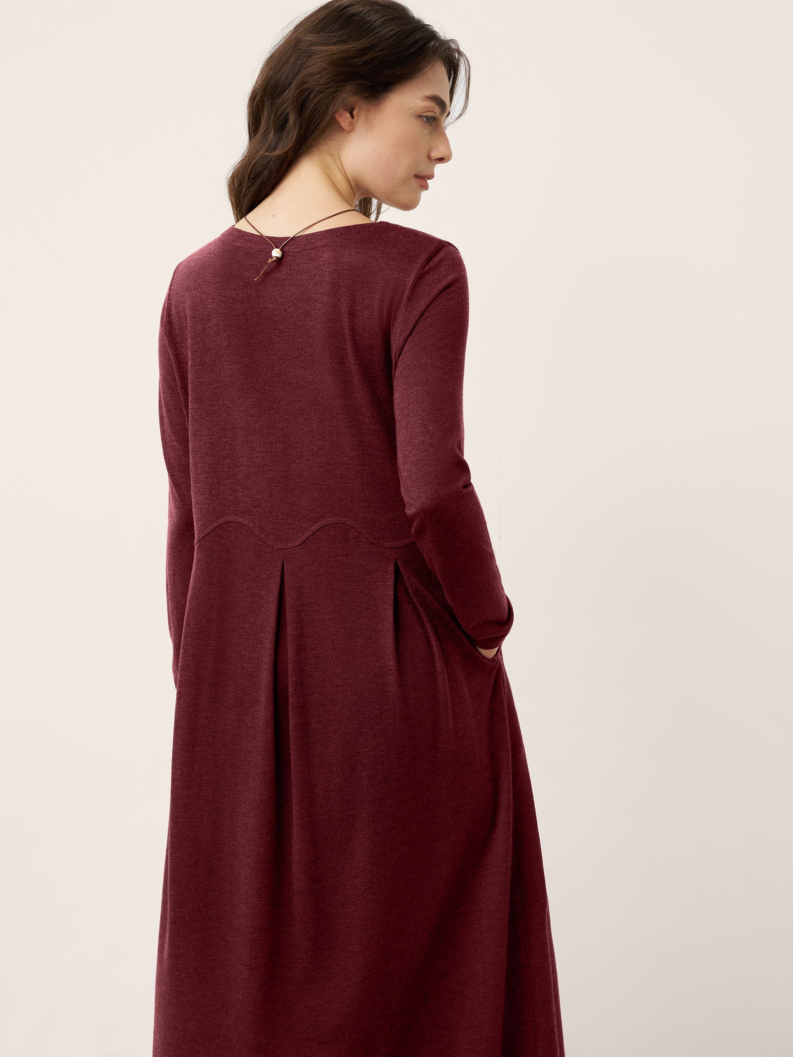 Wool Arc-Panel Sculpted Pleats Midi Dress CALISTA by LINTICO