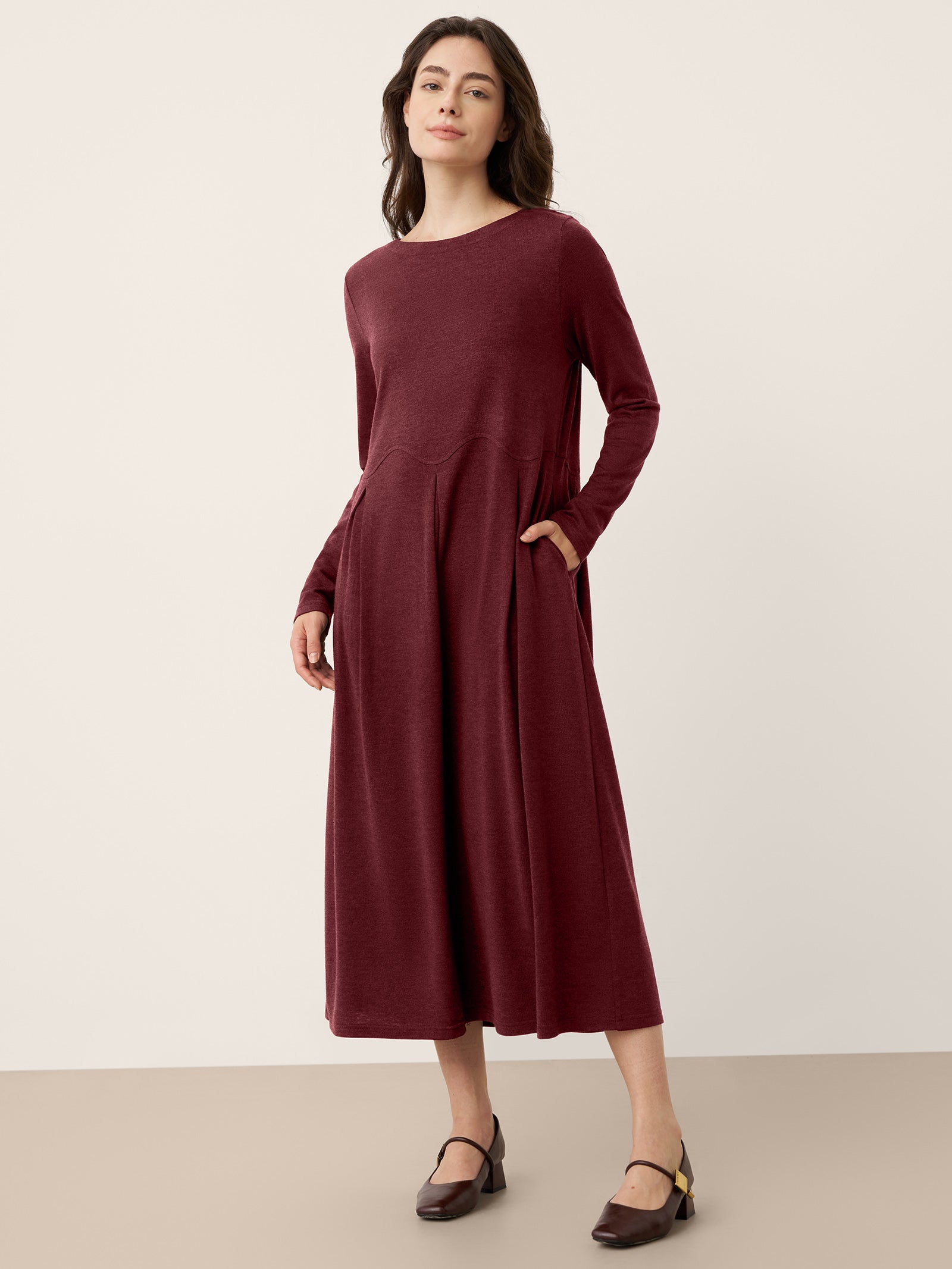 Wool Arc-Panel Sculpted Pleats Midi Dress CALISTA by LINTICO