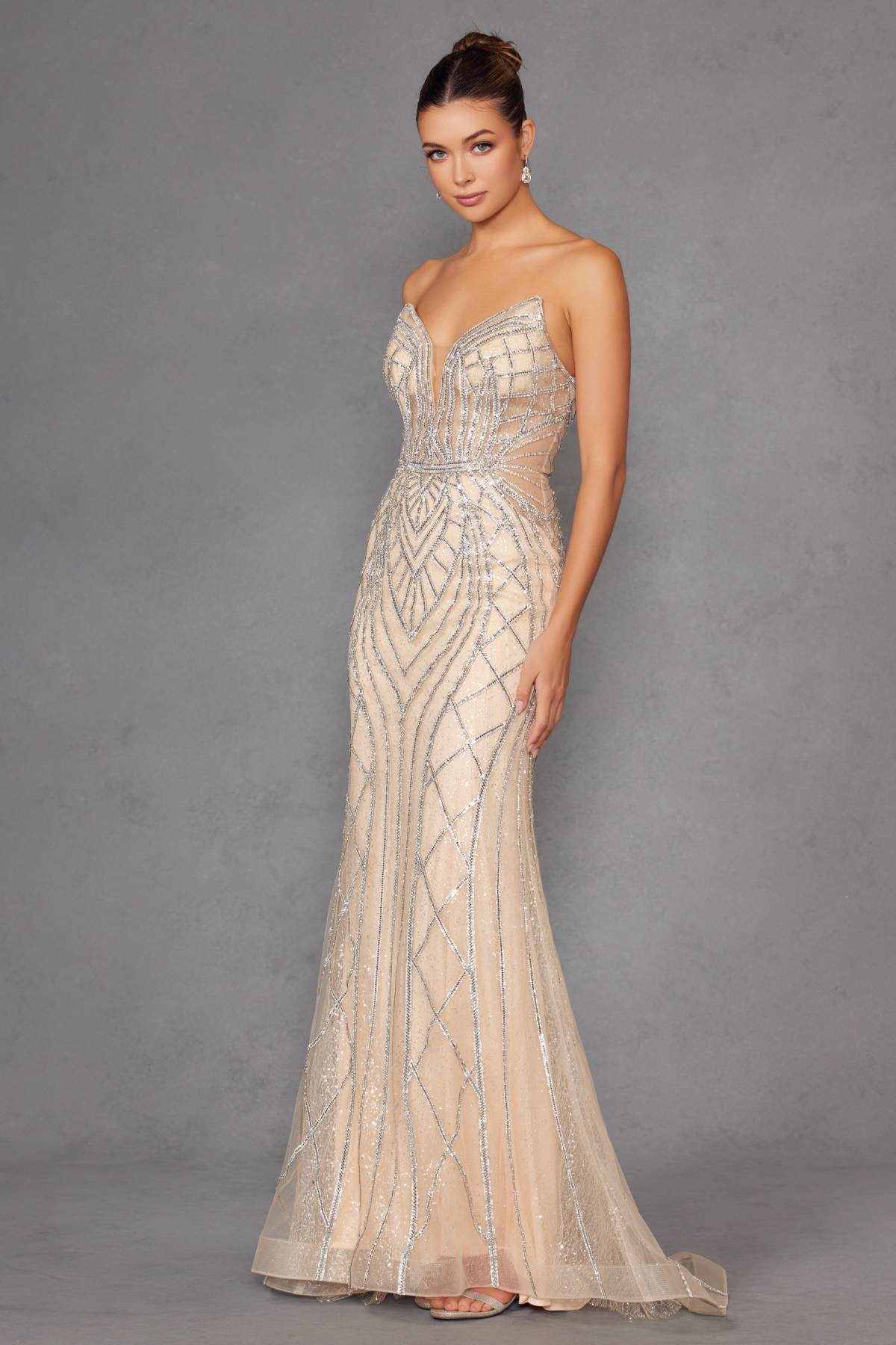Juliet JT2525L Luxury High End Strapless Fitted Evening Gown by DiscountDressShop