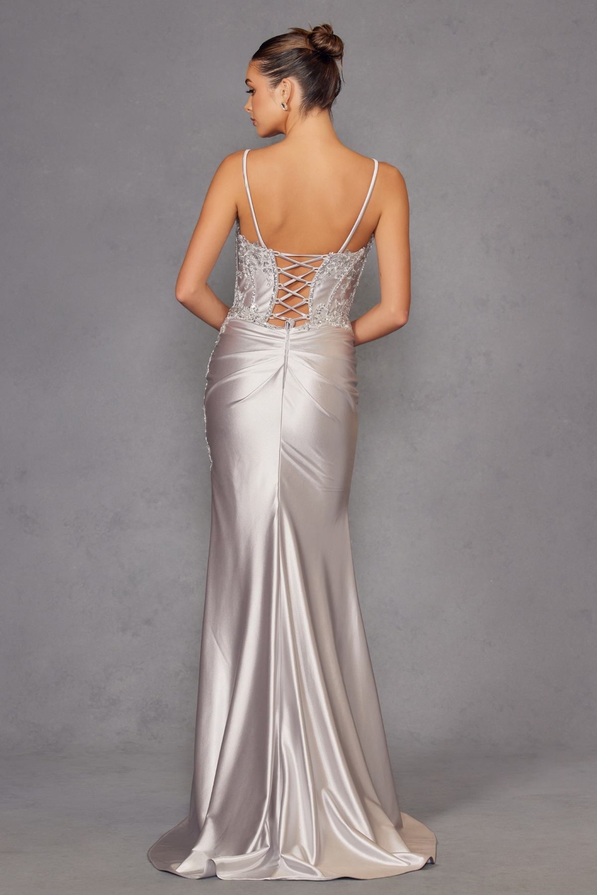 Juliet JT2536K Strapless Sweetheart Corset Back Fitted Satin Prom Gown by DiscountDressShop