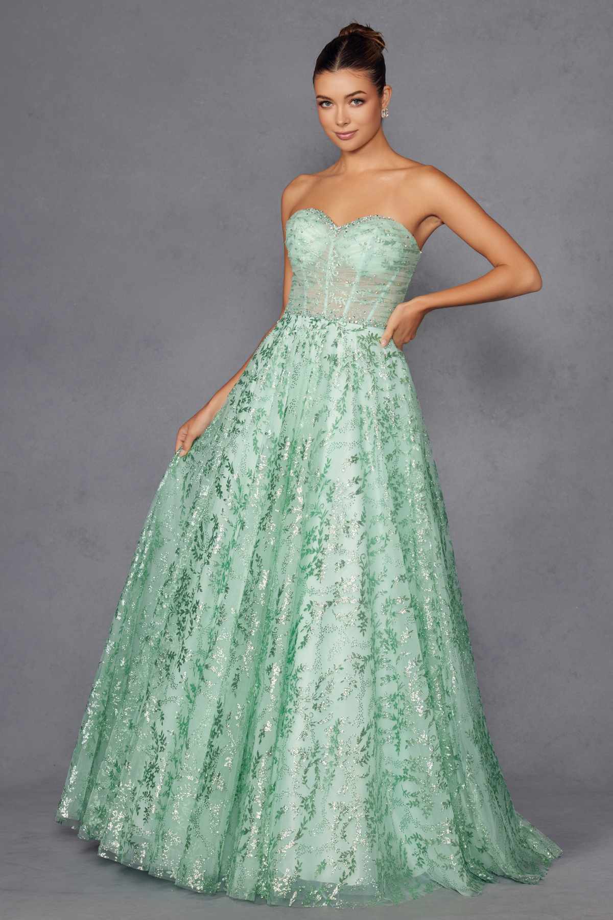 Juliet JT2547S Strapless Sweetheart A-Line Mint Gown by DiscountDressShop
