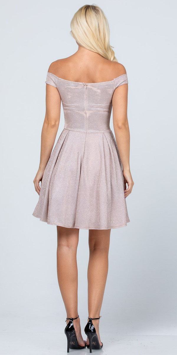 CLEARANCE - La Scala 25759 Short Off the Shoulder Skater Dress Glitter Jacquard (Size S) by DiscountDressShop