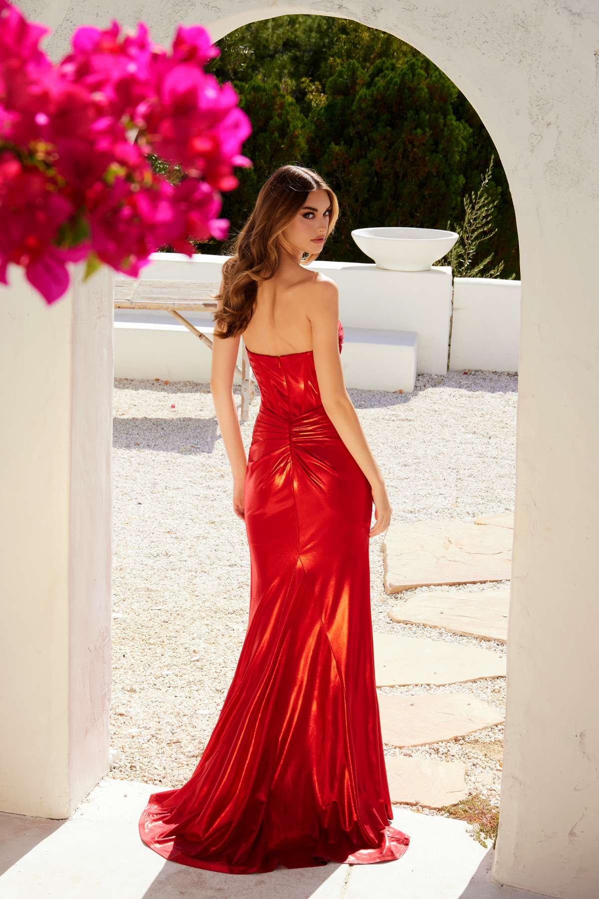 Juliet JT2578H Long Sweetheart Strapless Fitted Metallic Prom Gown by DiscountDressShop