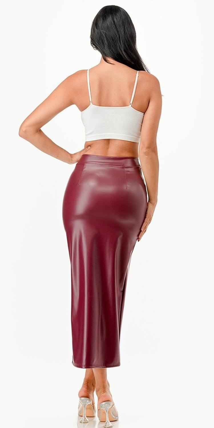 CLEARANCE - La Scala 26019 Mid Length PU leather Pencil Burgundy Skirt (Small) (Copy) by DiscountDressShop