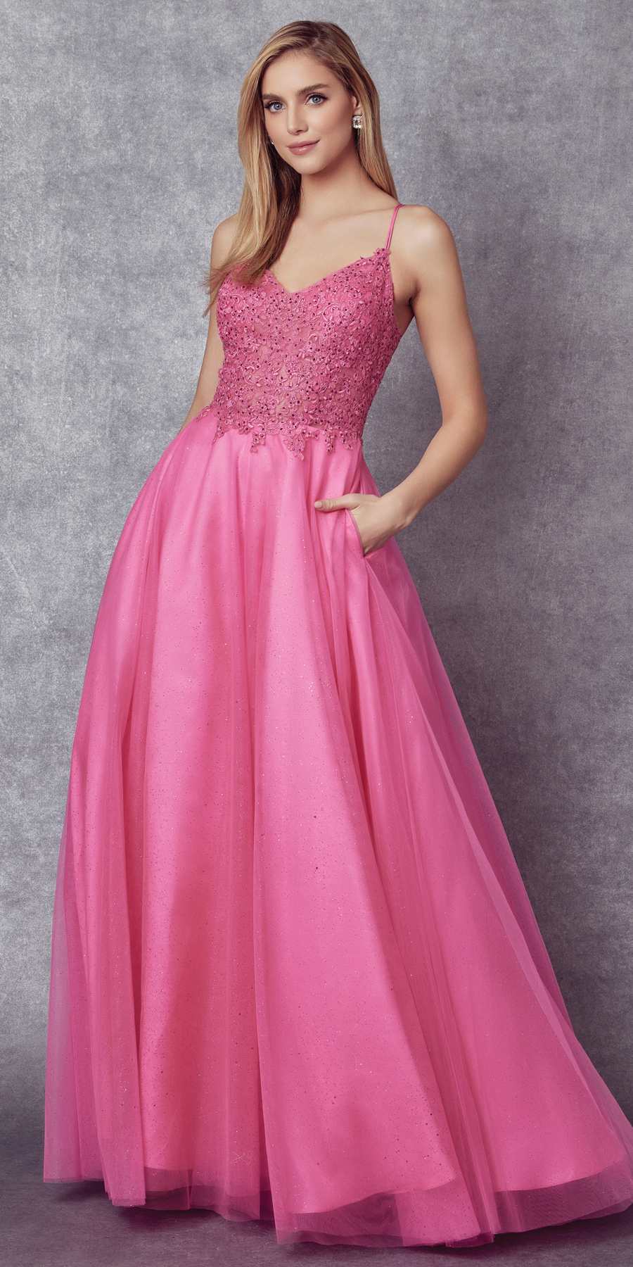 Juliet 268 Embroidered Sparkle Tulle Ball Gown by DiscountDressShop