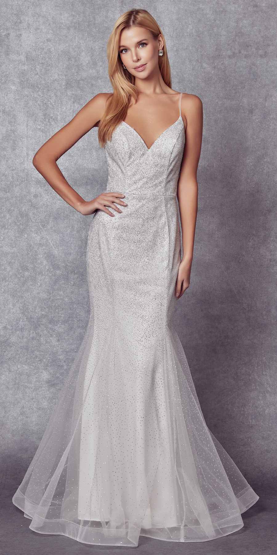 Juliet 271W Glitter Mesh Fitted Wedding Gown by DiscountDressShop