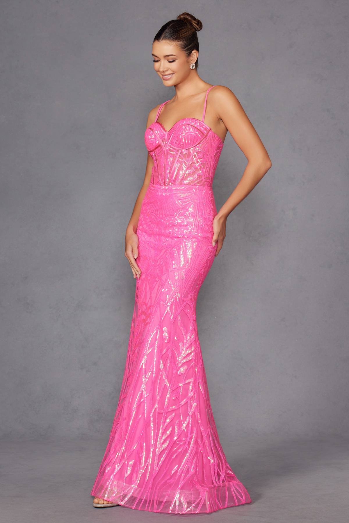 Juliet JT2886C Strapless Sweetheart Corset Sequin Fitted Gown by DiscountDressShop