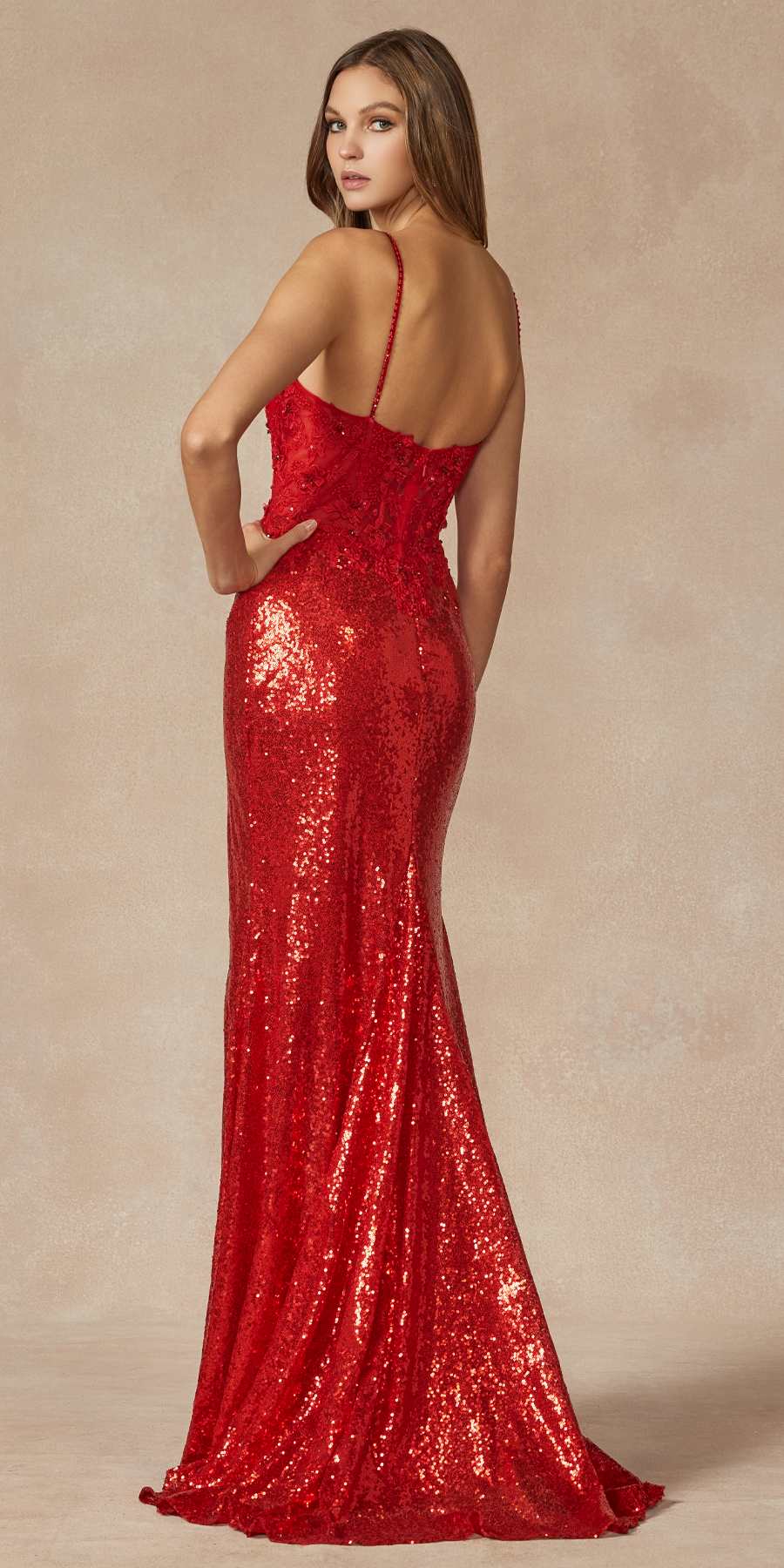 Juliet 289 Long Machine Sequin Gown with Corset Bodice Prom Gown by DiscountDressShop