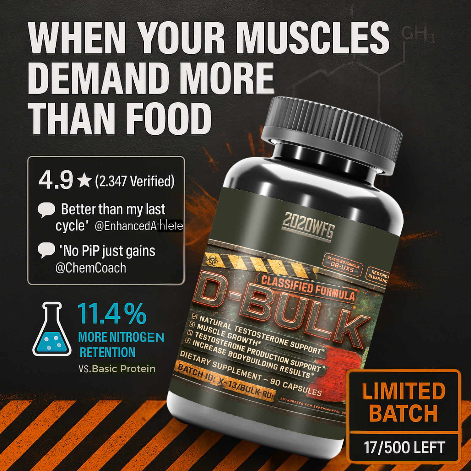 D-BULK: Anabolic Nutrient Partitioning Complex | 60 Servings – Magnesium, Horny Goat Weed & Natural Actives for Muscle Performance by 2020WFG